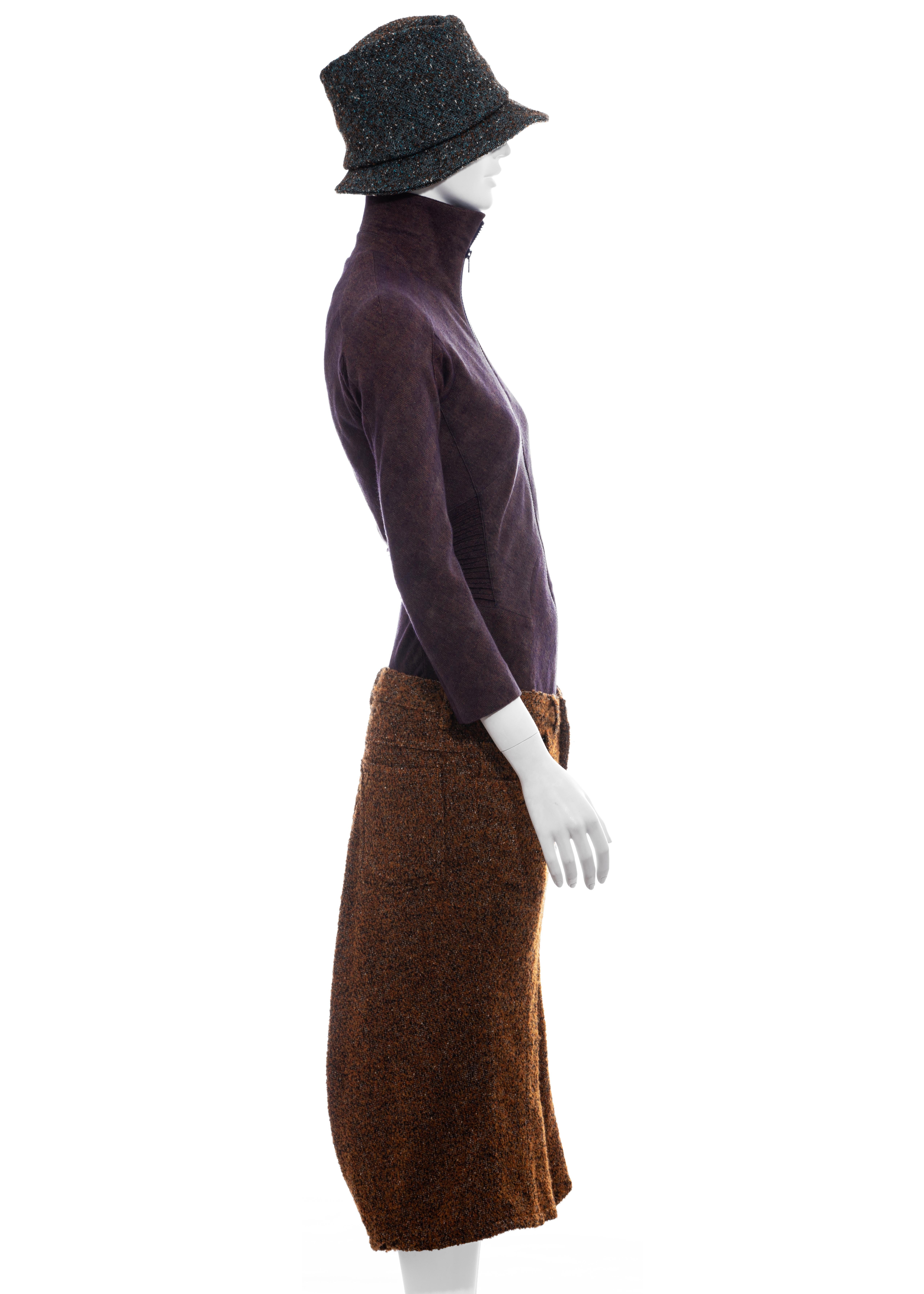 Women's Junya Watanabe multicoloured wool tweed pant suit and hat, fw 2004 For Sale