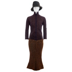 Used Junya Watanabe multicoloured wool tweed pant suit and hat, fw 2004