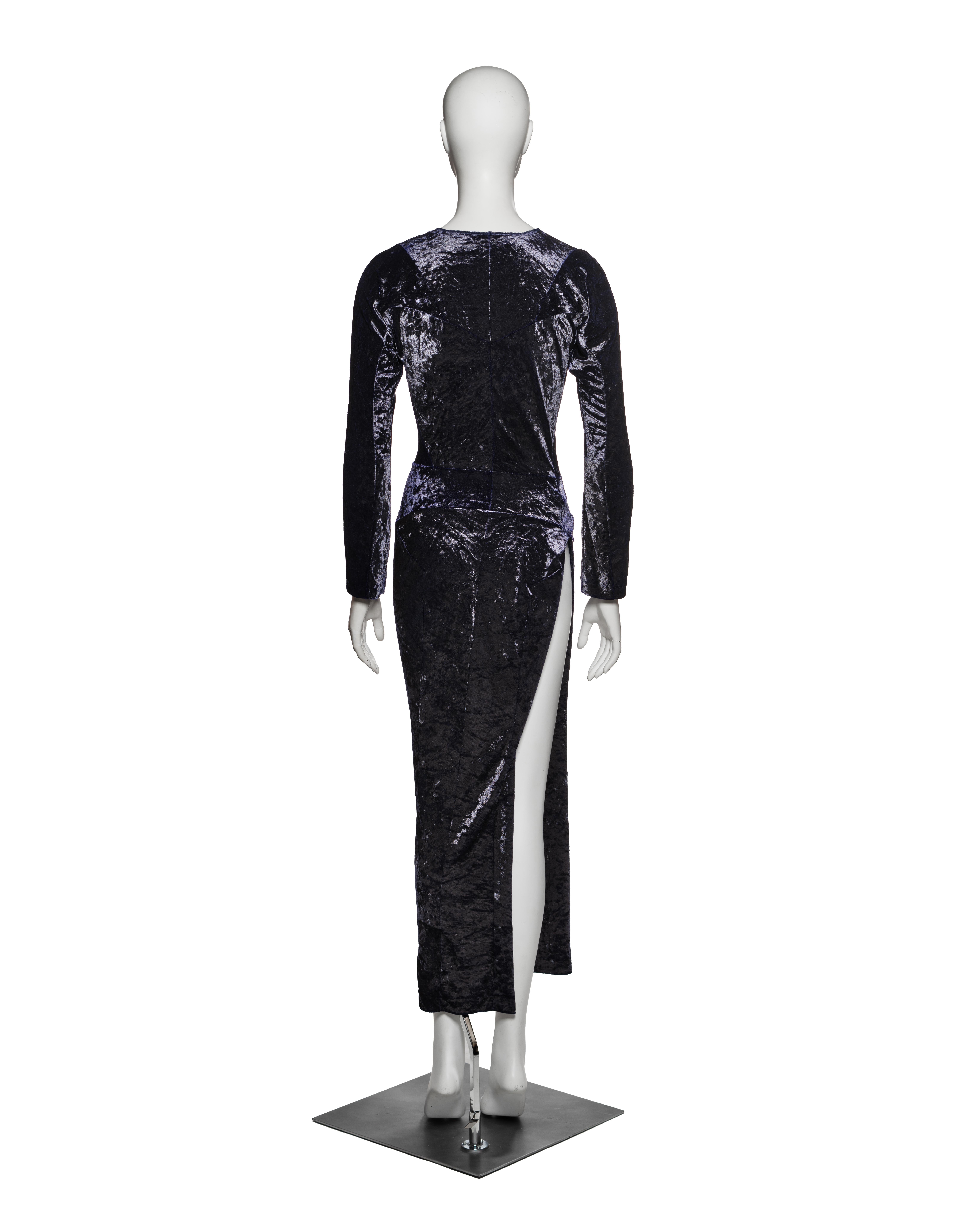 Abito con spacco in velluto schiacciato viola di Junya Watanabe, FW 1997 in vendita 5