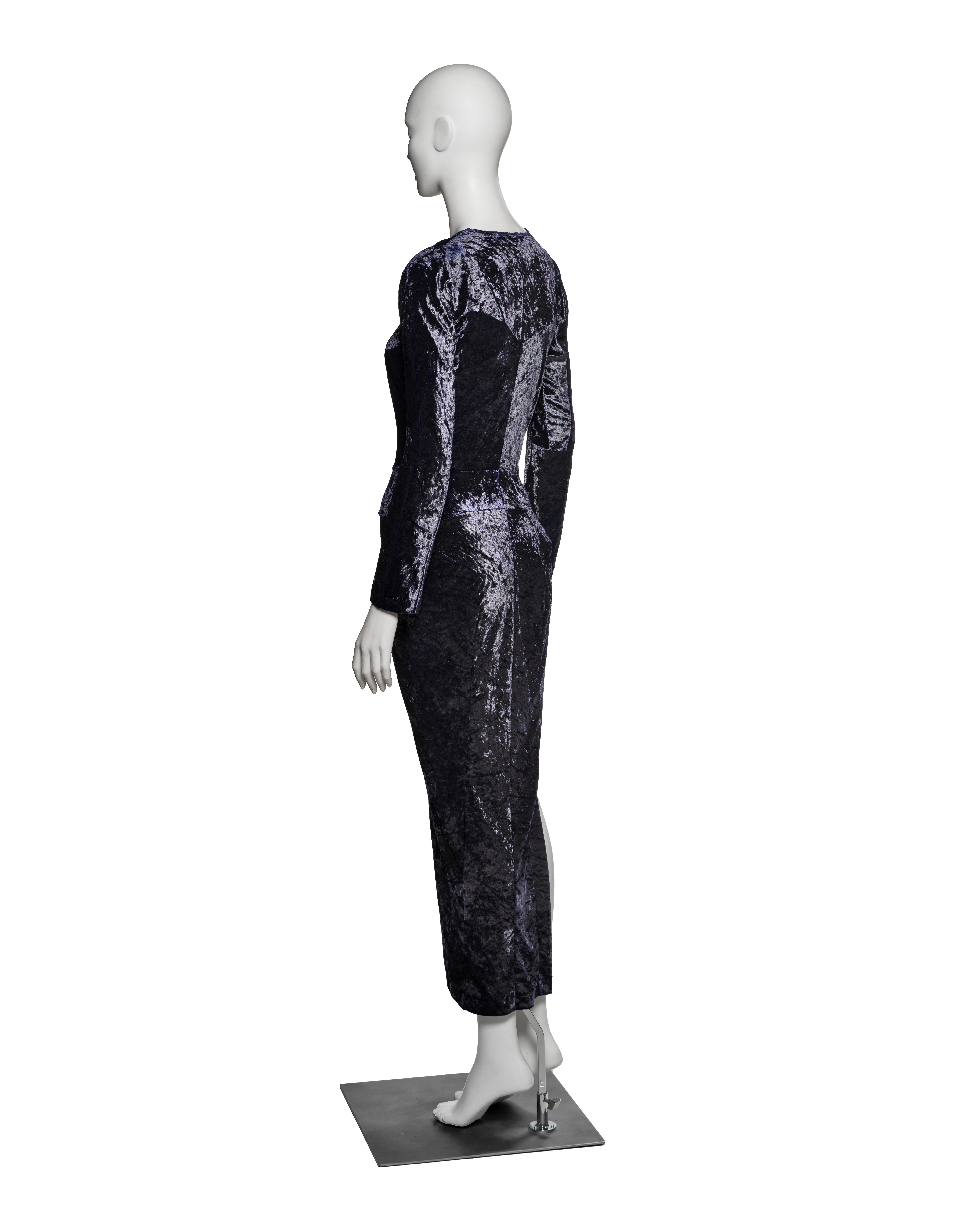 Abito con spacco in velluto schiacciato viola di Junya Watanabe, FW 1997 in vendita 6