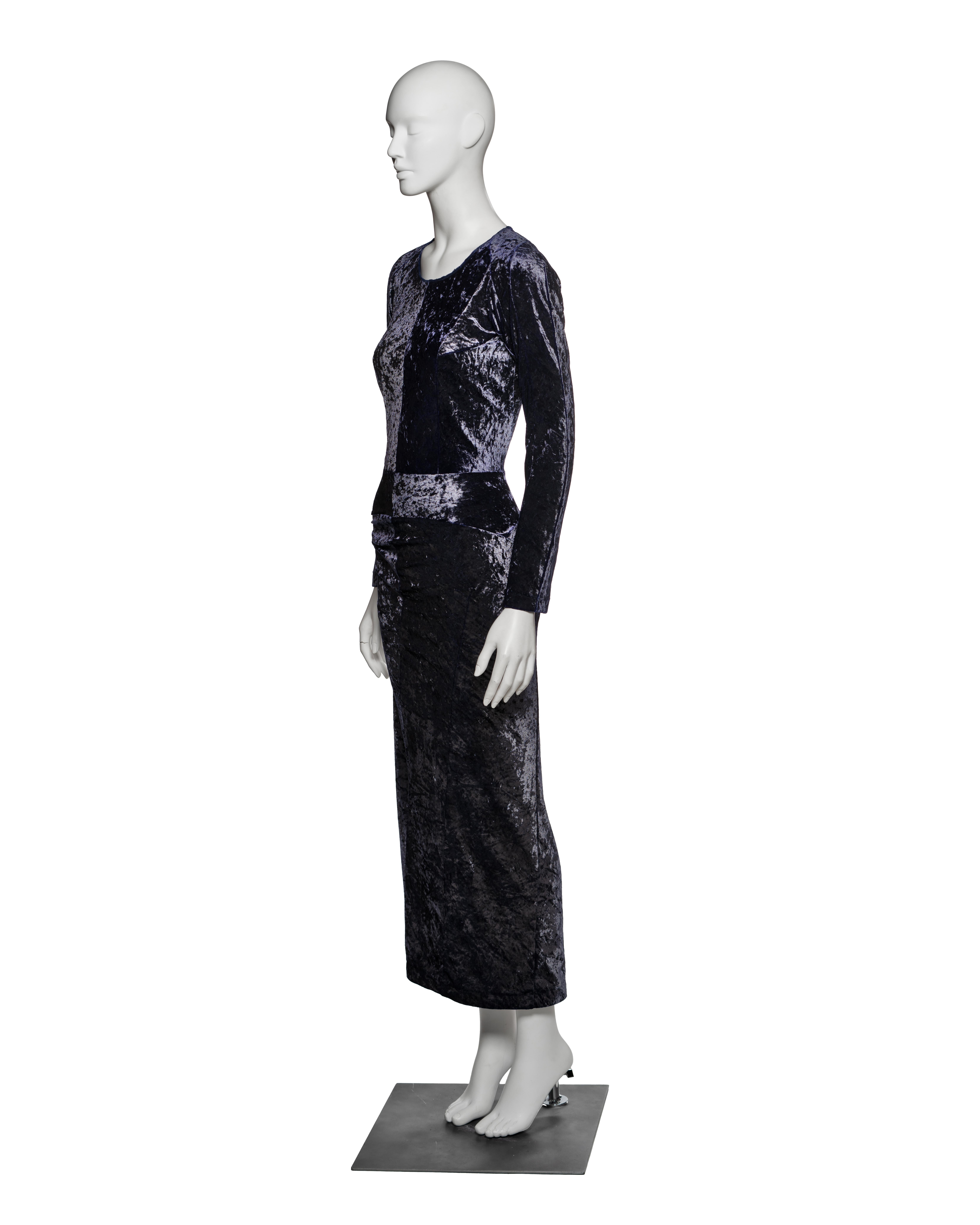 Abito con spacco in velluto schiacciato viola di Junya Watanabe, FW 1997 in vendita 7