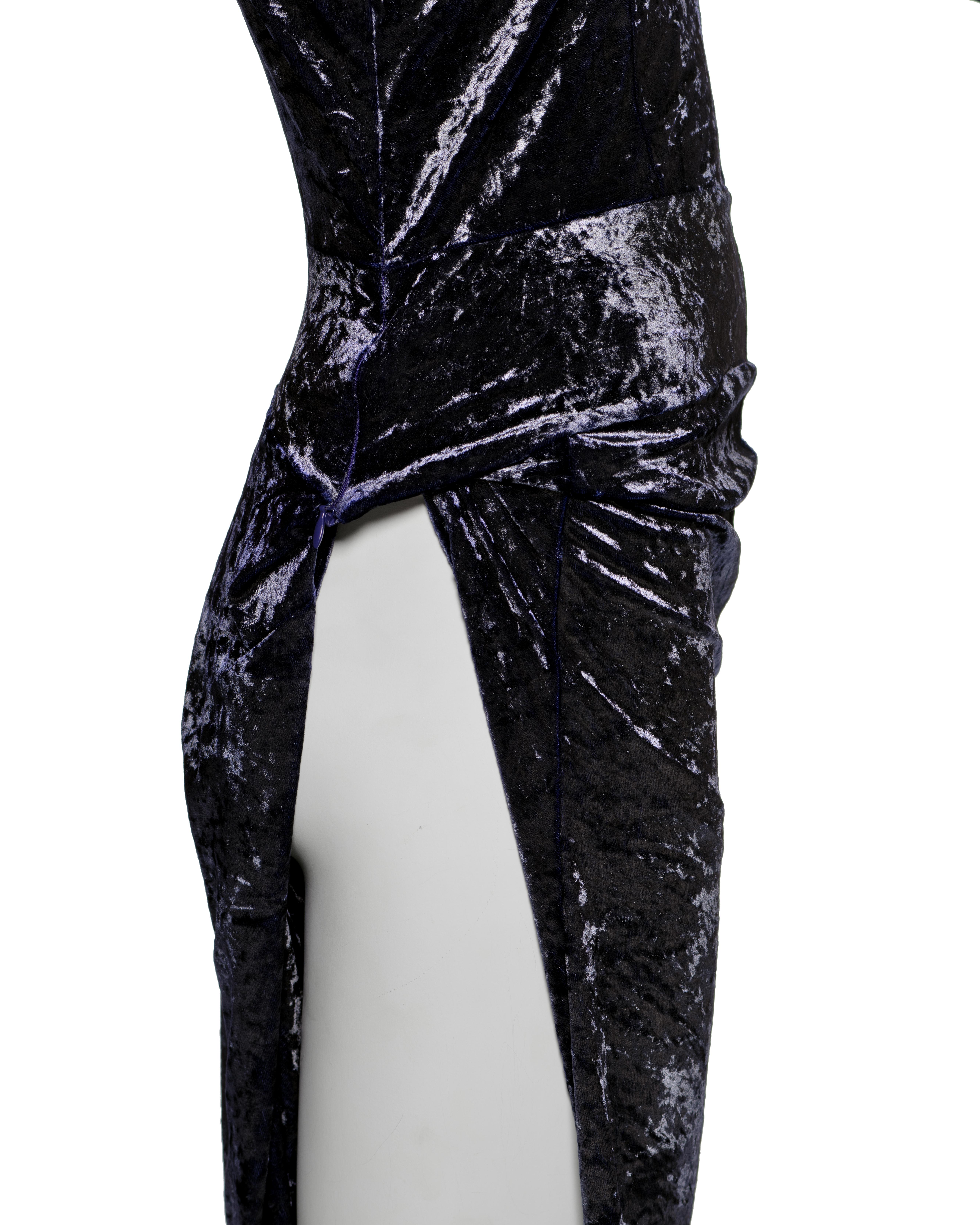 Abito con spacco in velluto schiacciato viola di Junya Watanabe, FW 1997 in vendita 2