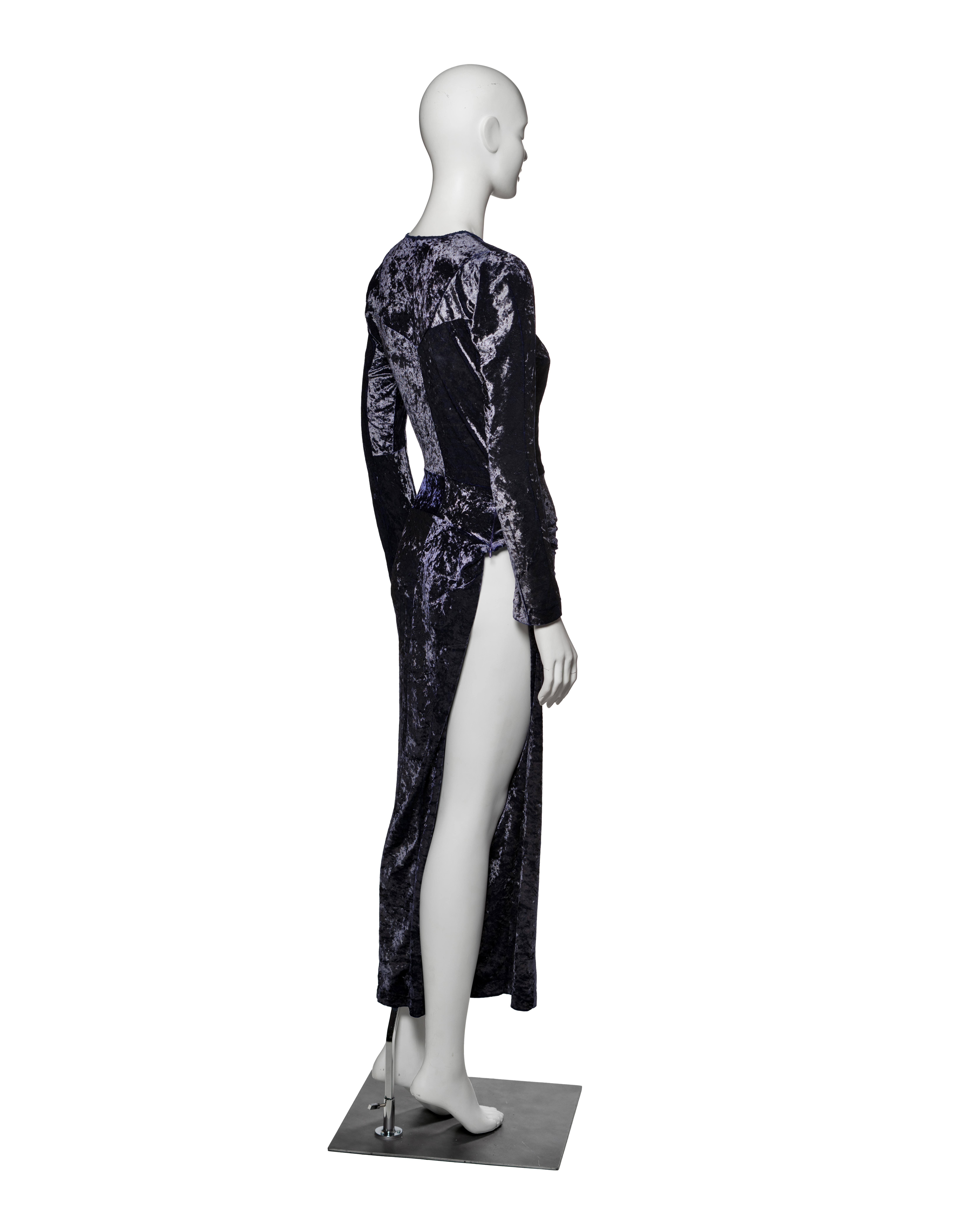 Abito con spacco in velluto schiacciato viola di Junya Watanabe, FW 1997 in vendita 3