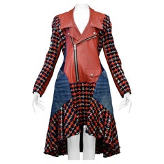 Junya Watanabe Red Leather Moto Jacket With Denim & Boucle Insets 2013