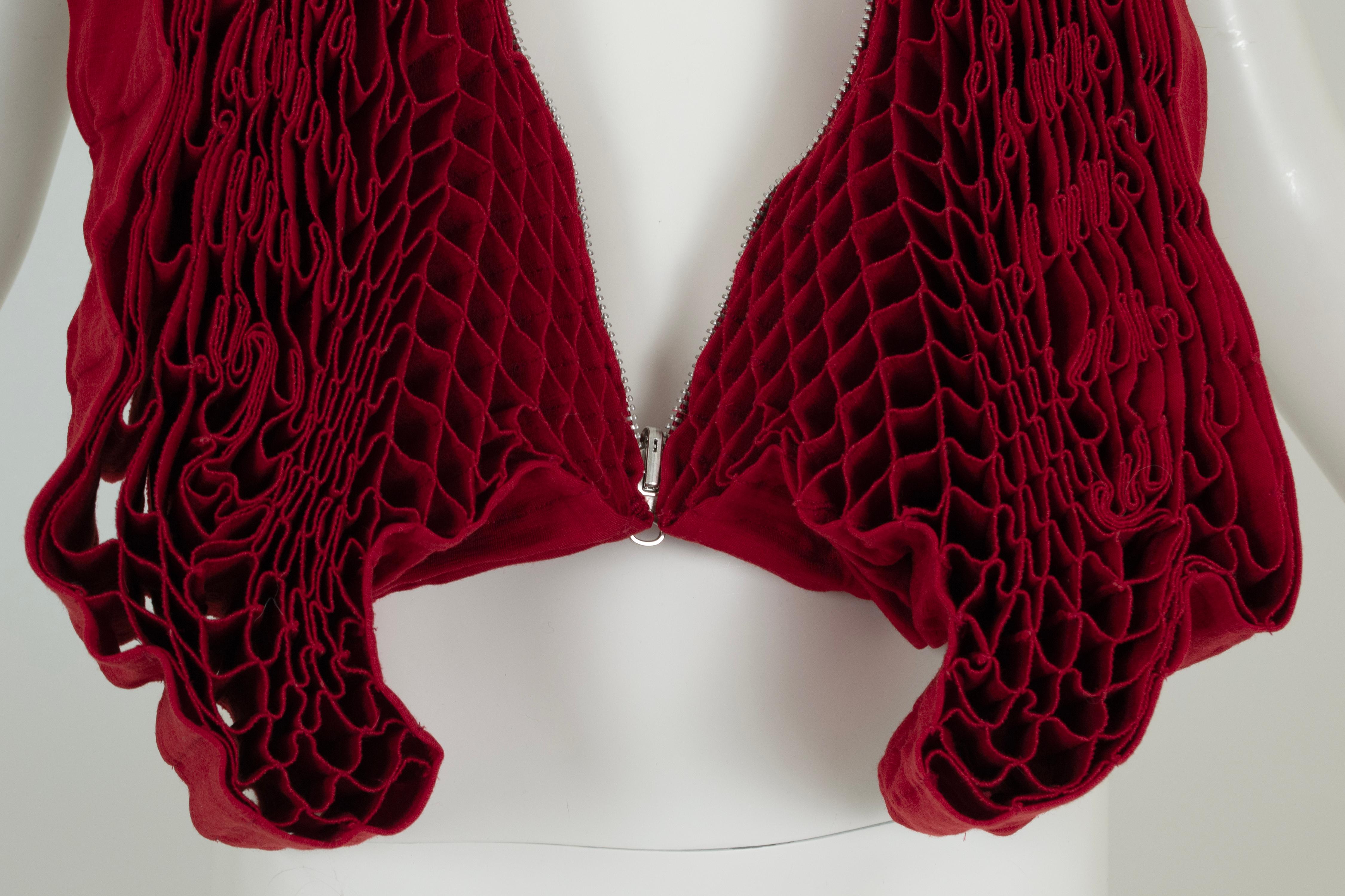 Junya Watanabe Red Wool Honeycomb Origami Transformable Cocoon Jacket – XS, 2015 For Sale 8