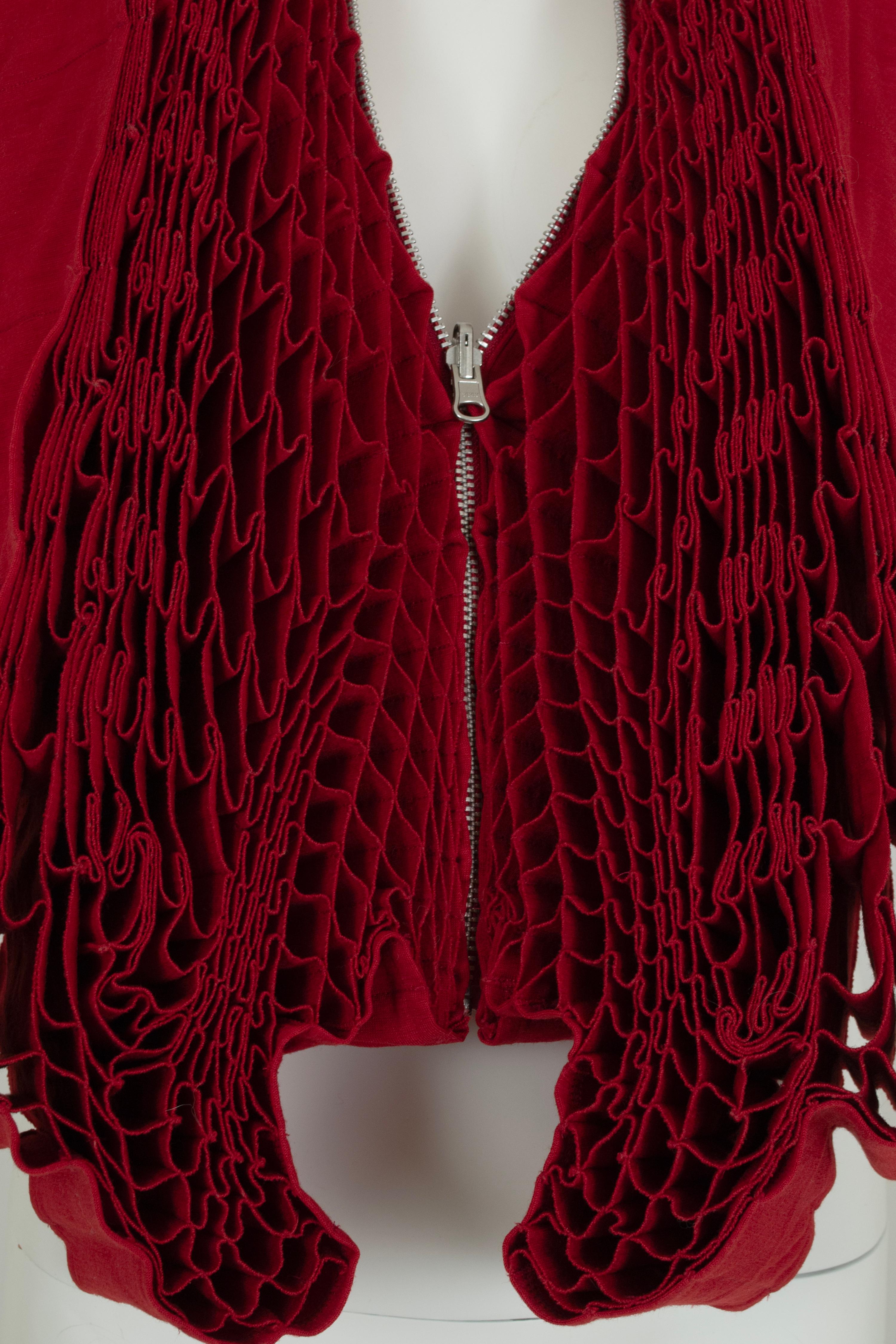 Junya Watanabe Red Wool Honeycomb Origami Transformable Cocoon Jacket – XS, 2015 For Sale 10