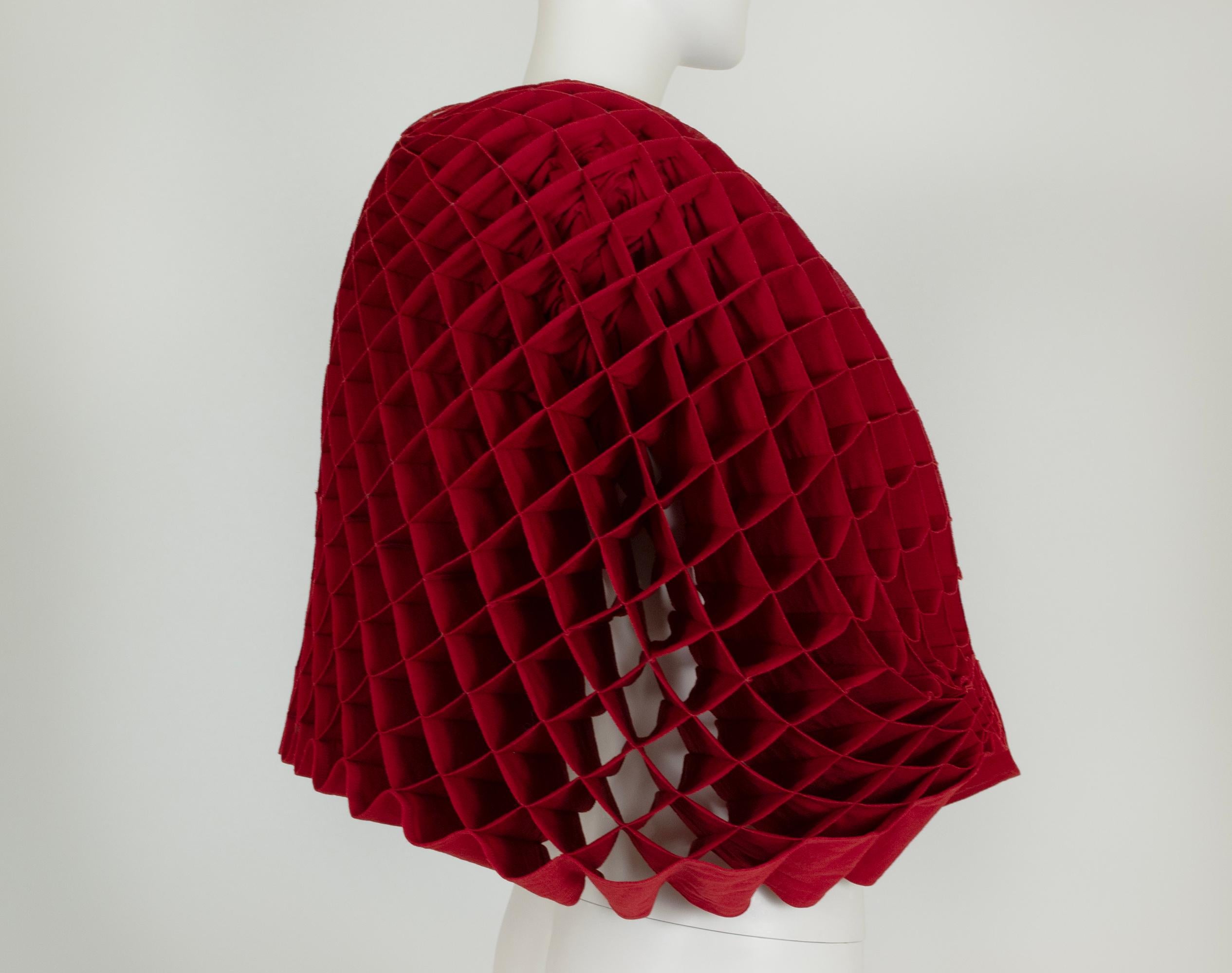 Women's Junya Watanabe Red Wool Honeycomb Origami Transformable Cocoon Jacket – XS, 2015 For Sale