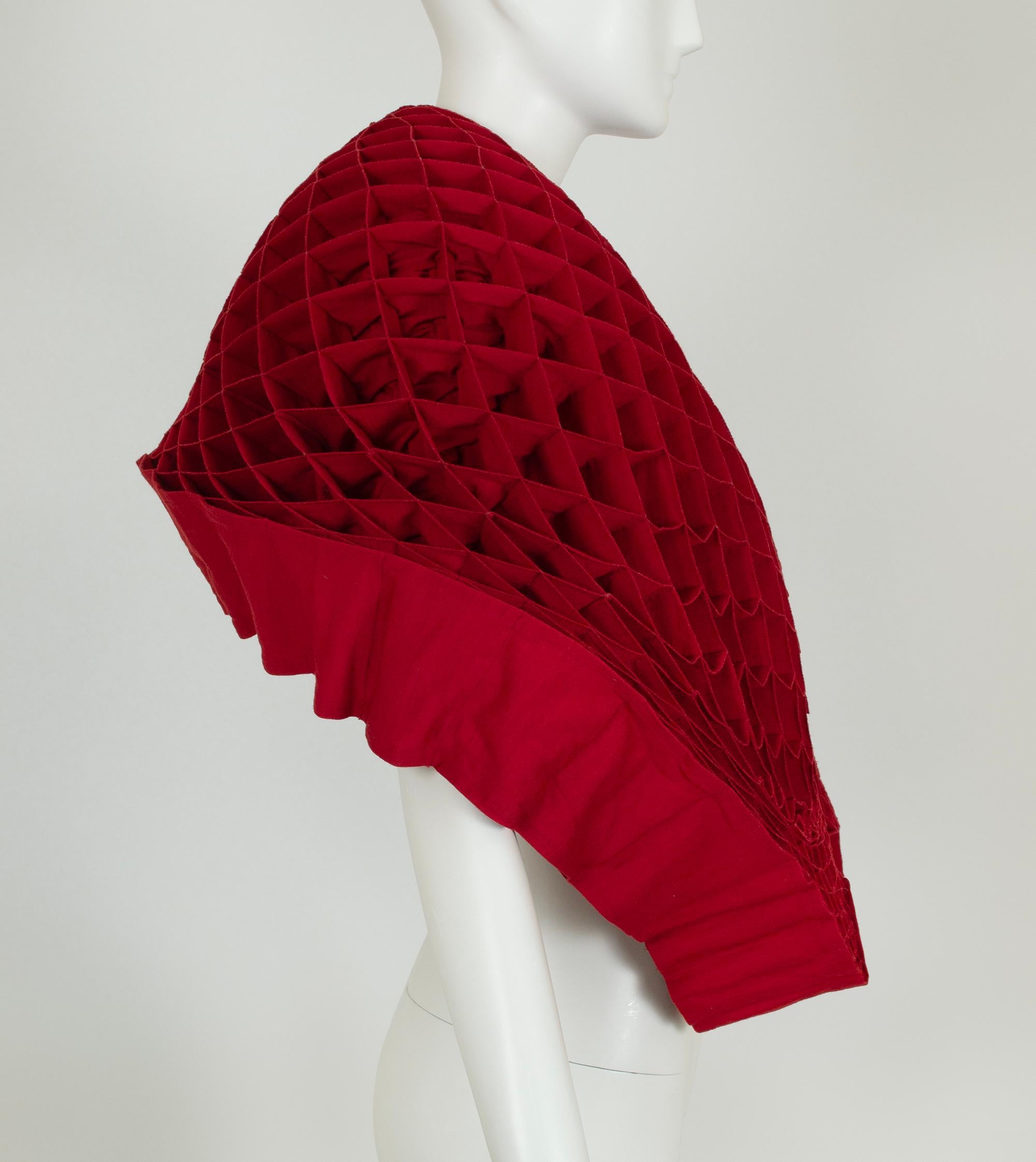 Junya Watanabe Red Wool Honeycomb Origami Transformable Cocoon Jacket – XS, 2015 For Sale 1