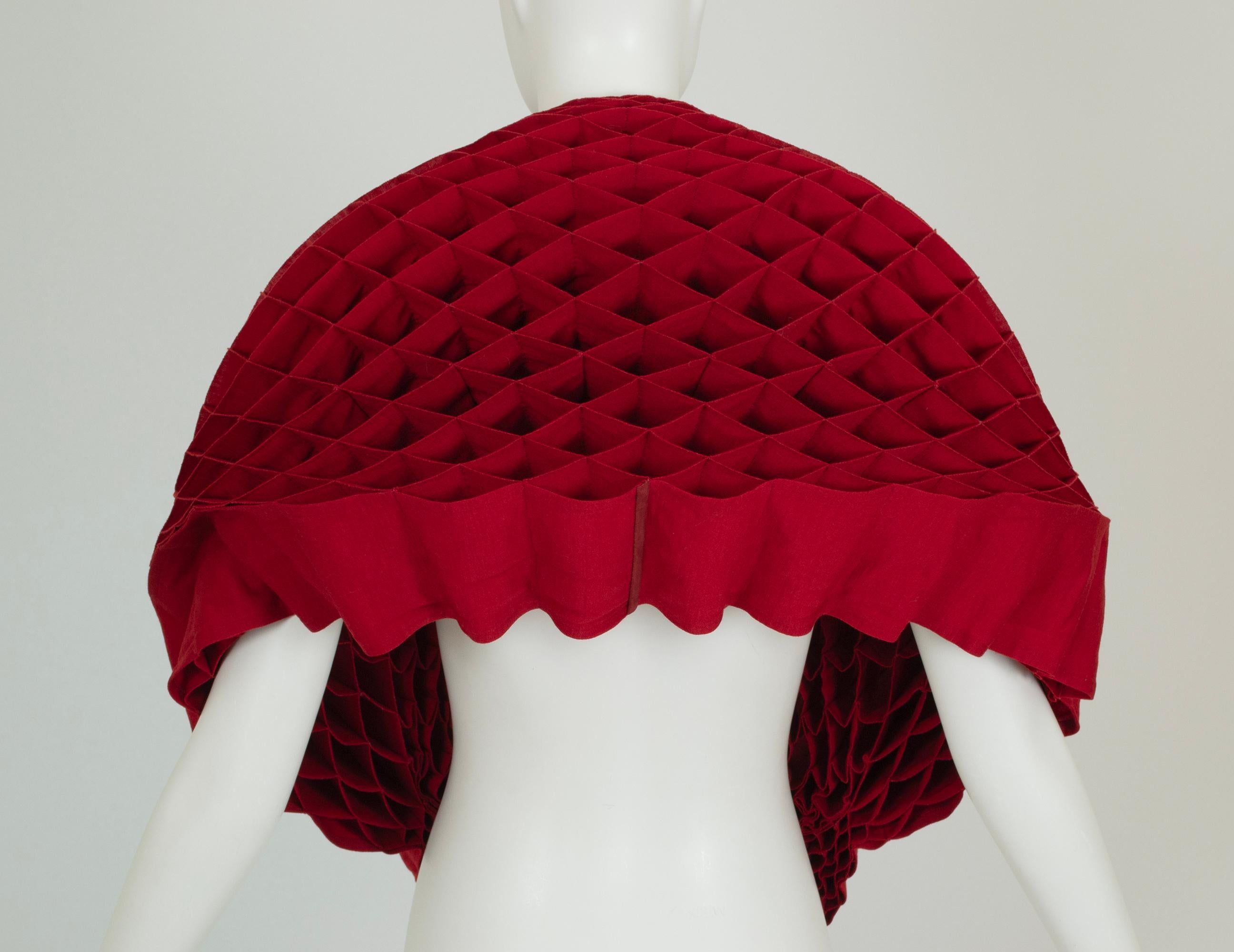 Junya Watanabe Red Wool Honeycomb Origami Transformable Cocoon Jacket – XS, 2015 For Sale 2