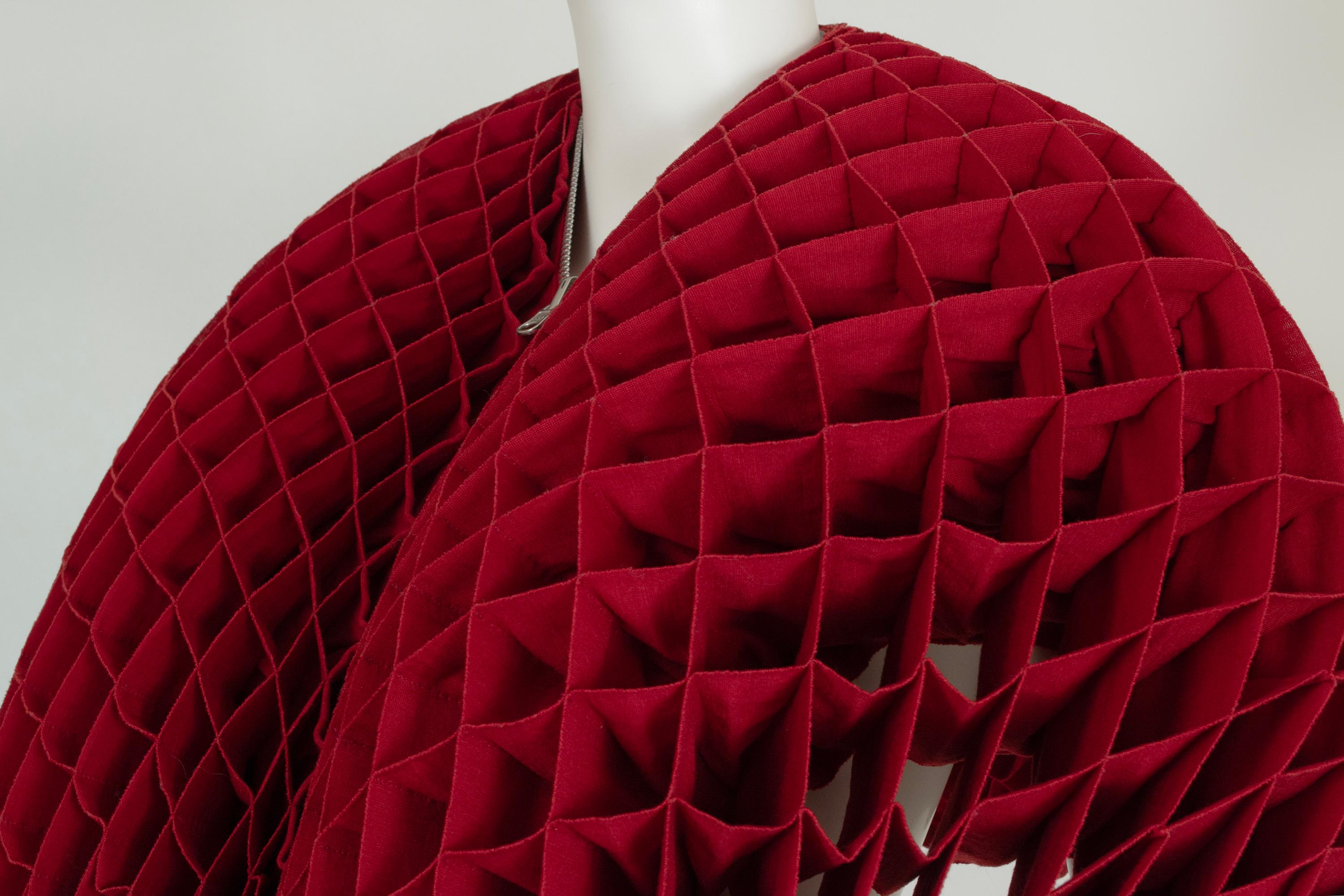 Junya Watanabe Red Wool Honeycomb Origami Transformable Cocoon Jacket – XS, 2015 For Sale 3