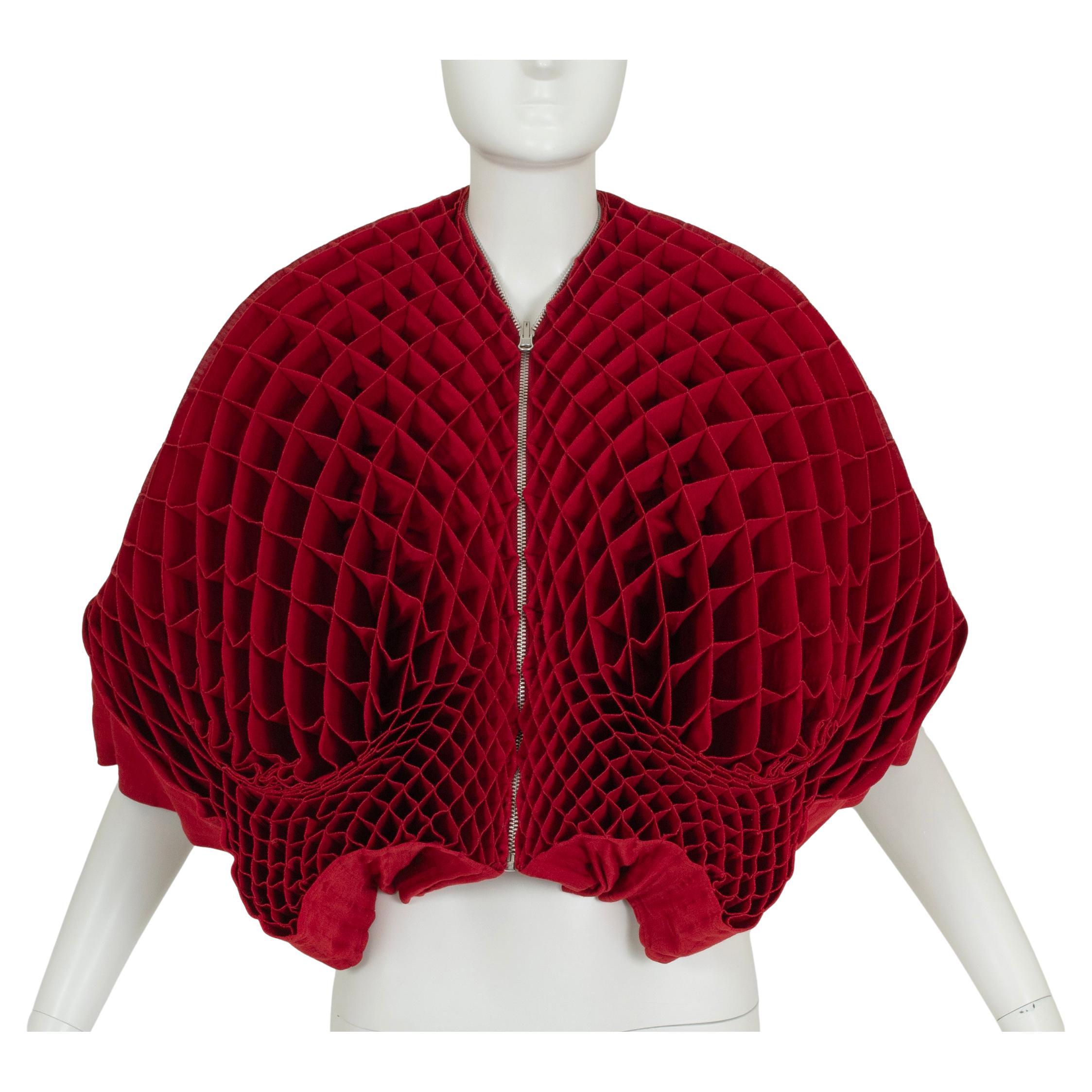 Junya Watanabe Red Wool Honeycomb Origami Transformable Cocoon Jacket – XS, 2015 For Sale