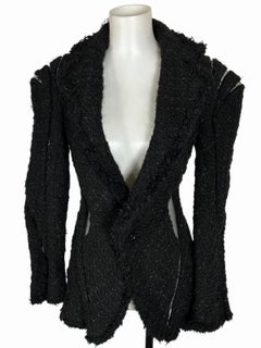 Junya Watanabe Laufstegkollektion Herbst/Winter 2001 – Jacke aus schwarzem Bouclé-Wollstoff mit PVC-Einsätzen, Größe S