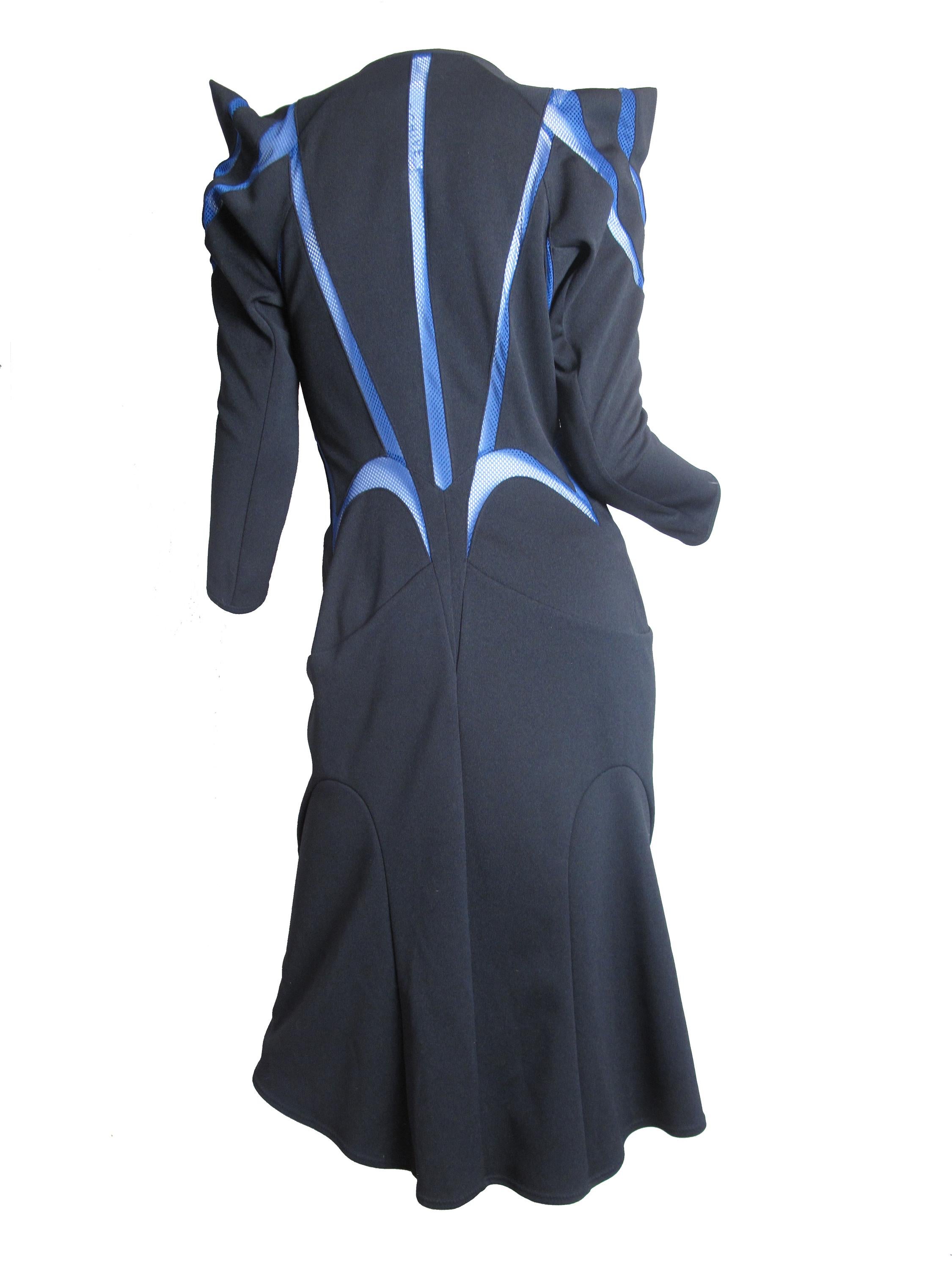 Junya Watanabe Runway Black and Blue with Mesh Inserts Dress, 2013 spring.  Condition: Excellent, original tags still attached.  Size M ( mannequin is US size 6) 
