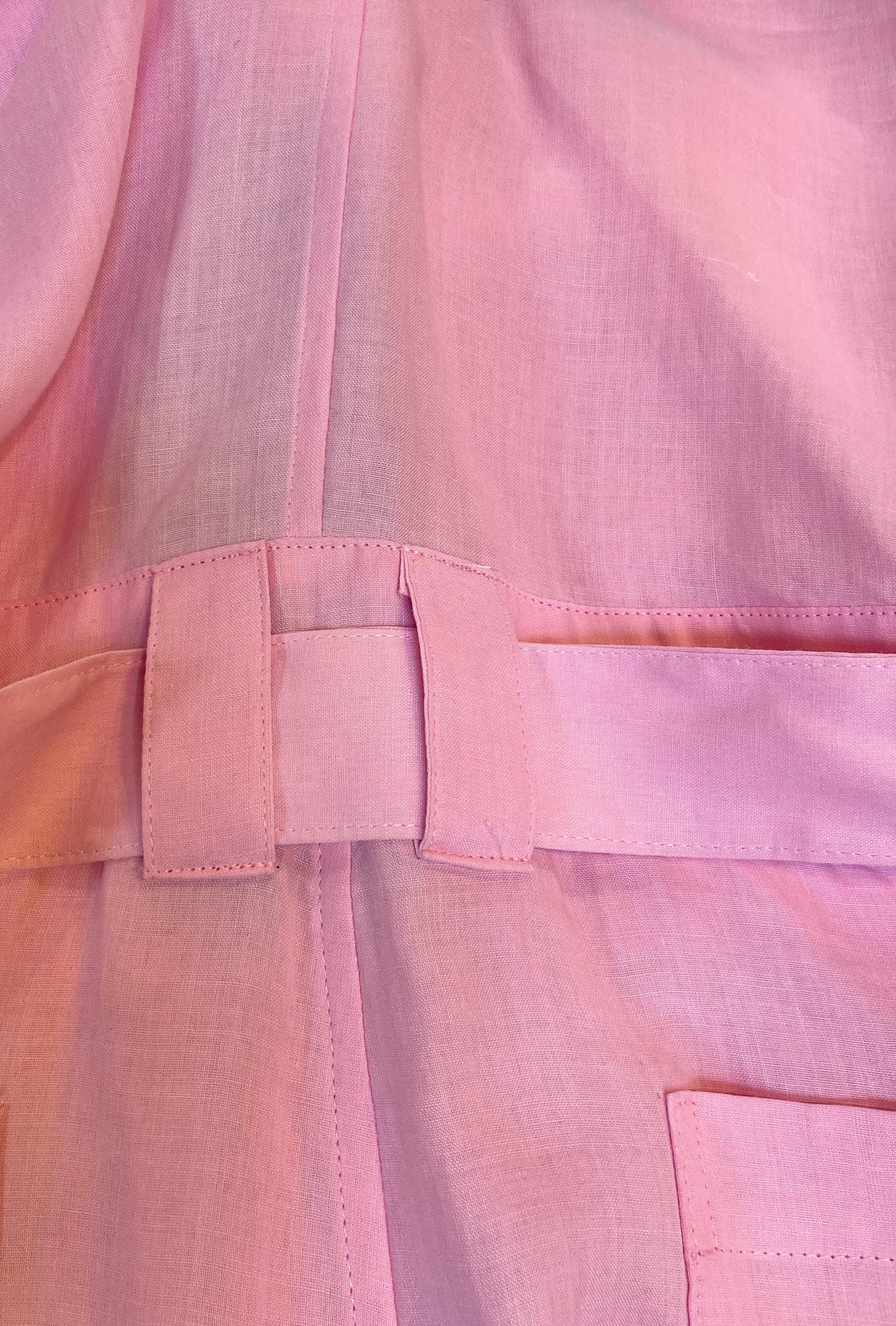 pink linen overalls