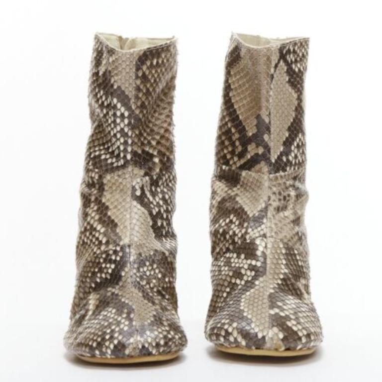 Brown JUNYA WATANABE scaled animal print leather round toe boots M For Sale