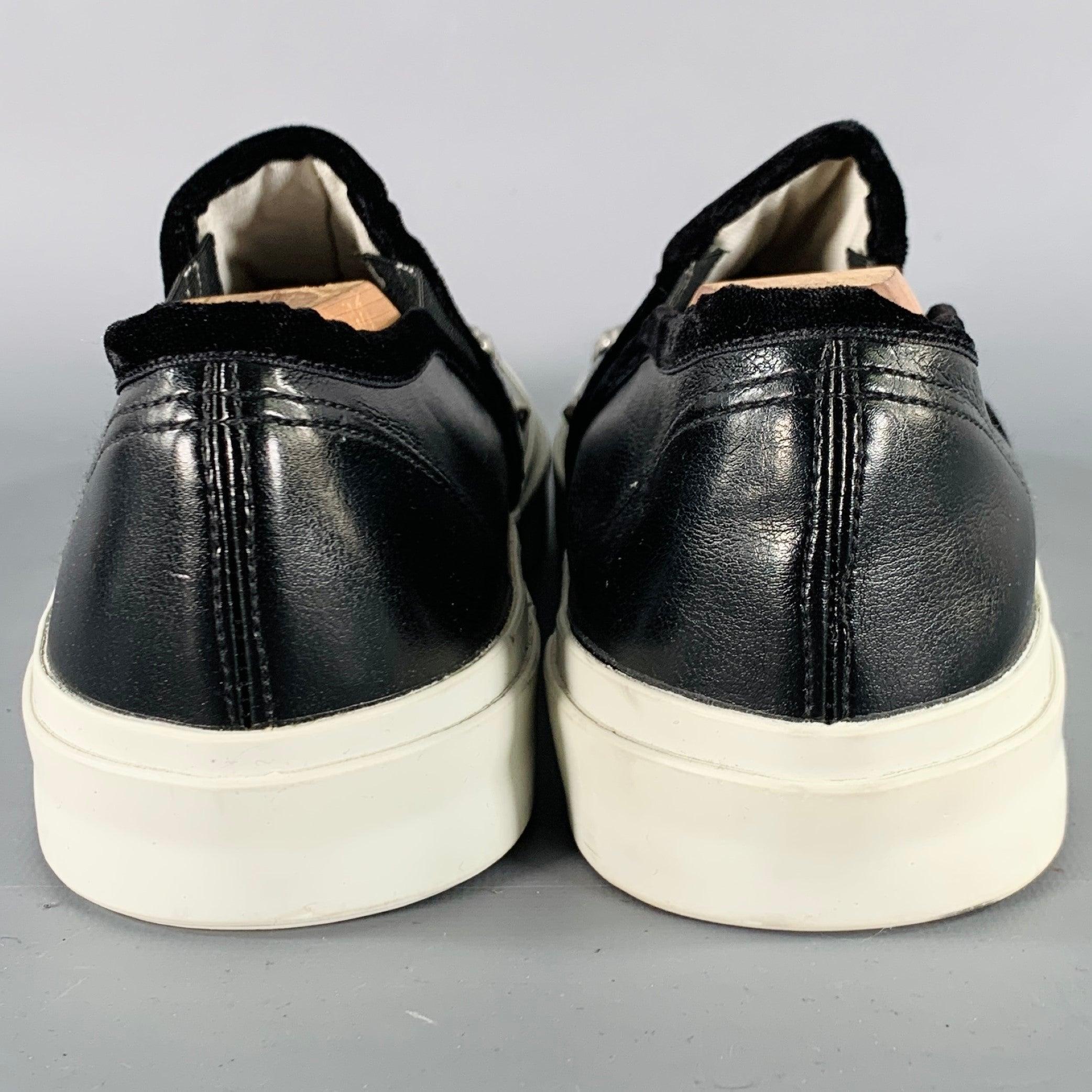 JUNYA WATANABE Size 9.5 Black Studded Leather Slip On Sneakers In Good Condition For Sale In San Francisco, CA