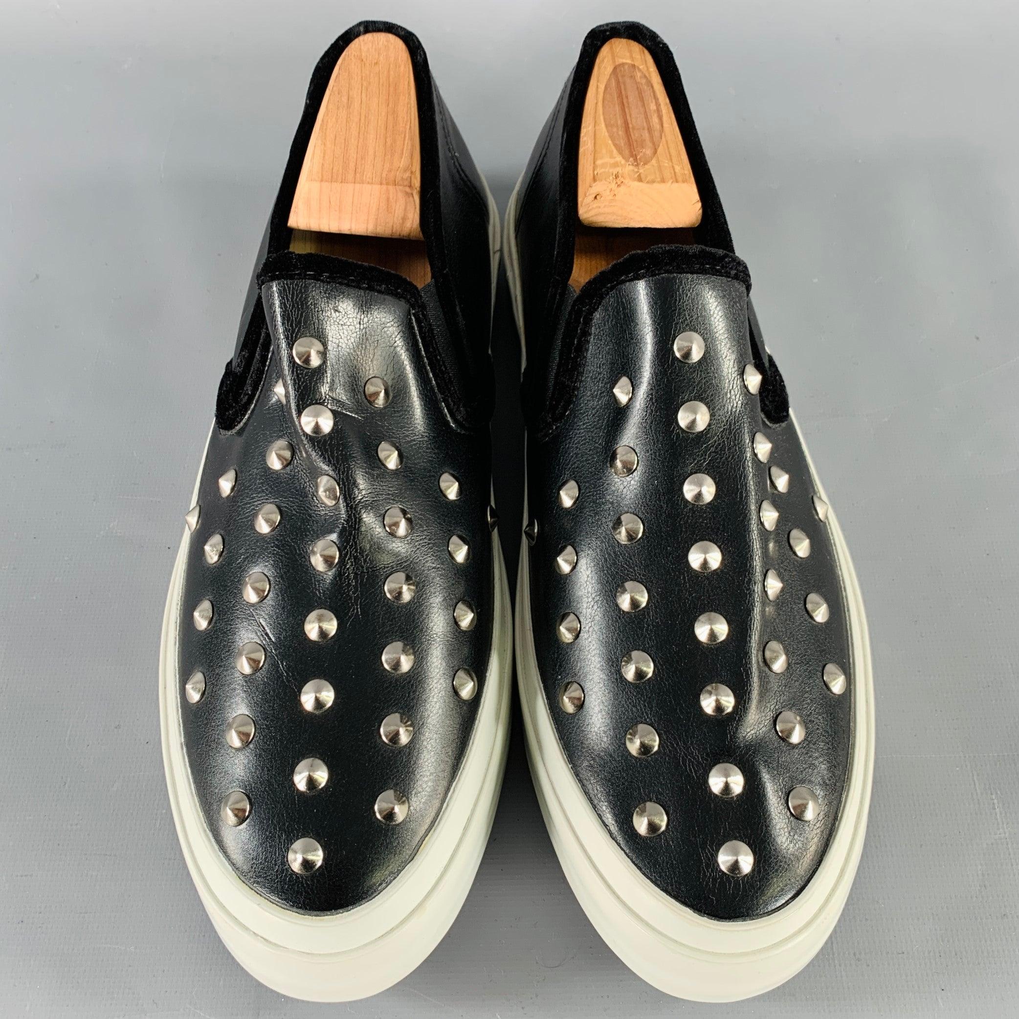 Men's JUNYA WATANABE Size 9.5 Black Studded Leather Slip On Sneakers For Sale