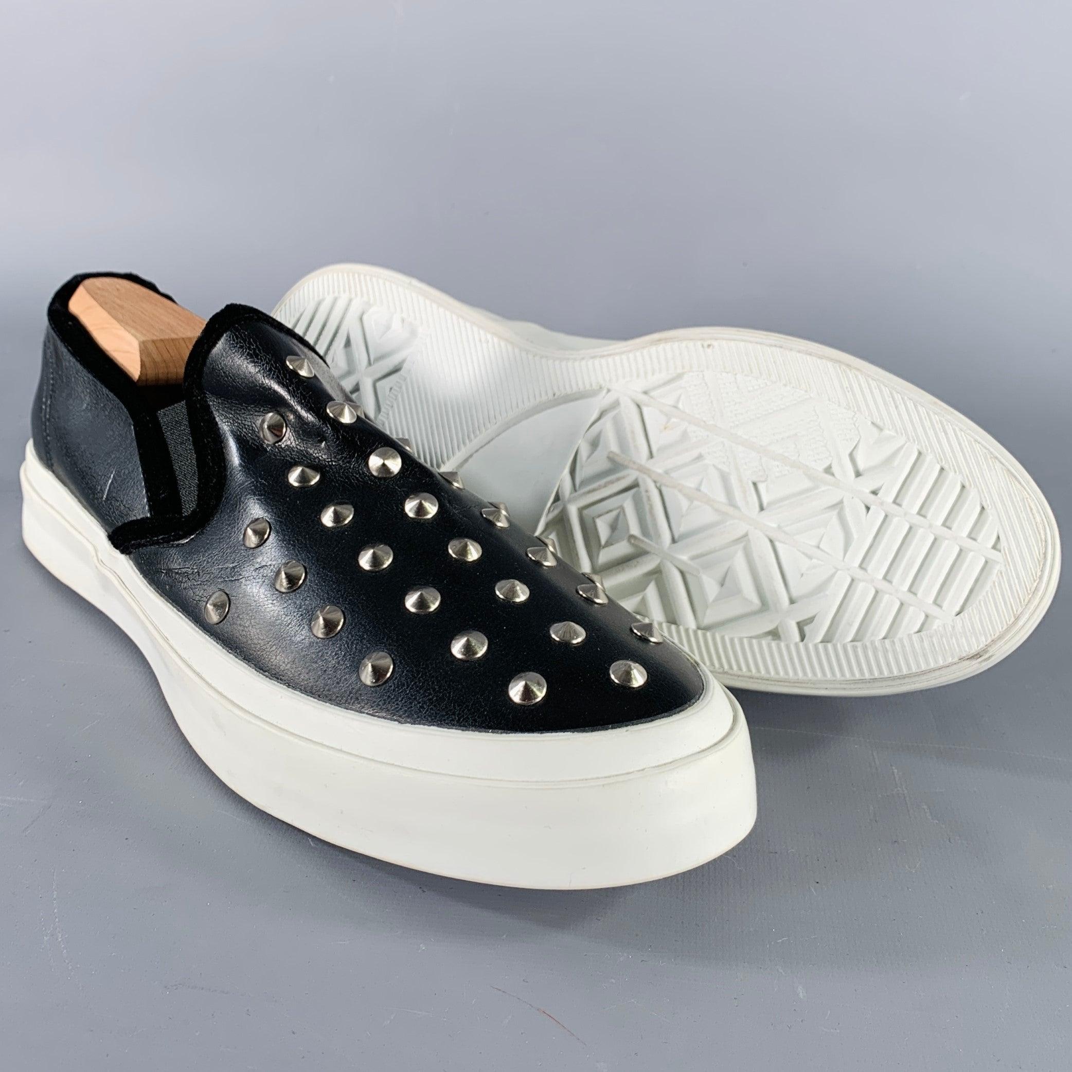 JUNYA WATANABE Size 9.5 Black Studded Leather Slip On Sneakers For Sale 1