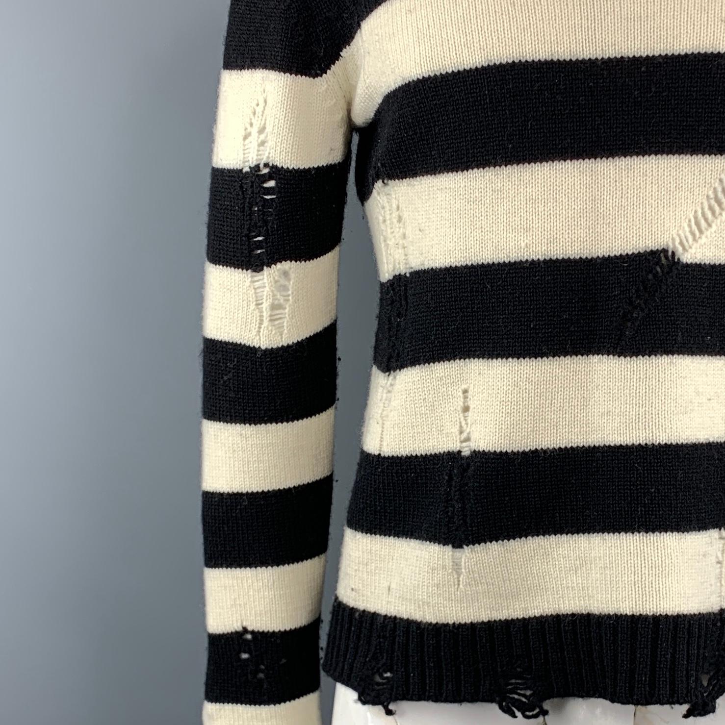 Beige JUNYA WATANABE Size L Black & White Stripe Wool Round Neck Sweater