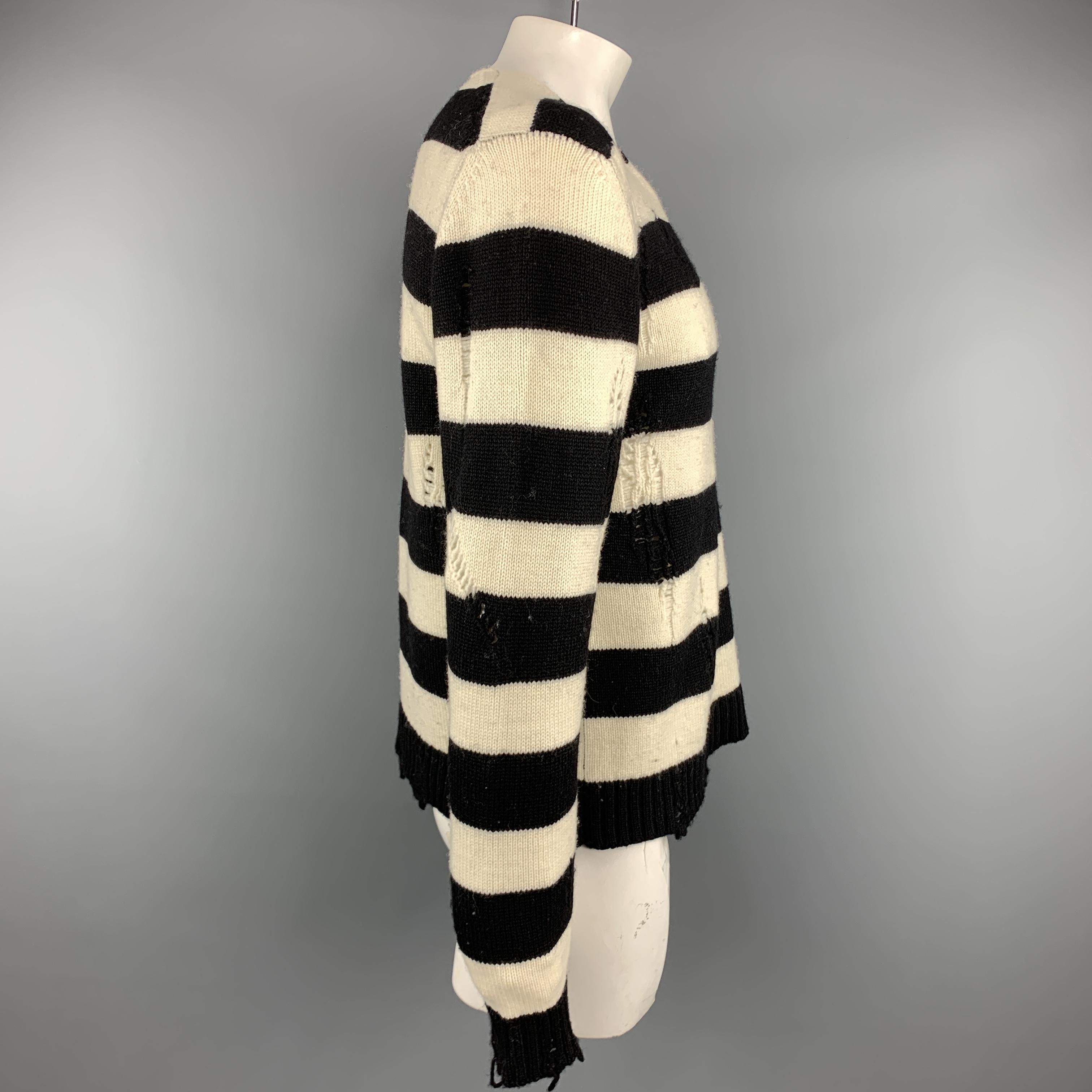 JUNYA WATANABE Size L Black & White Stripe Wool Round Neck Sweater In Excellent Condition In San Francisco, CA