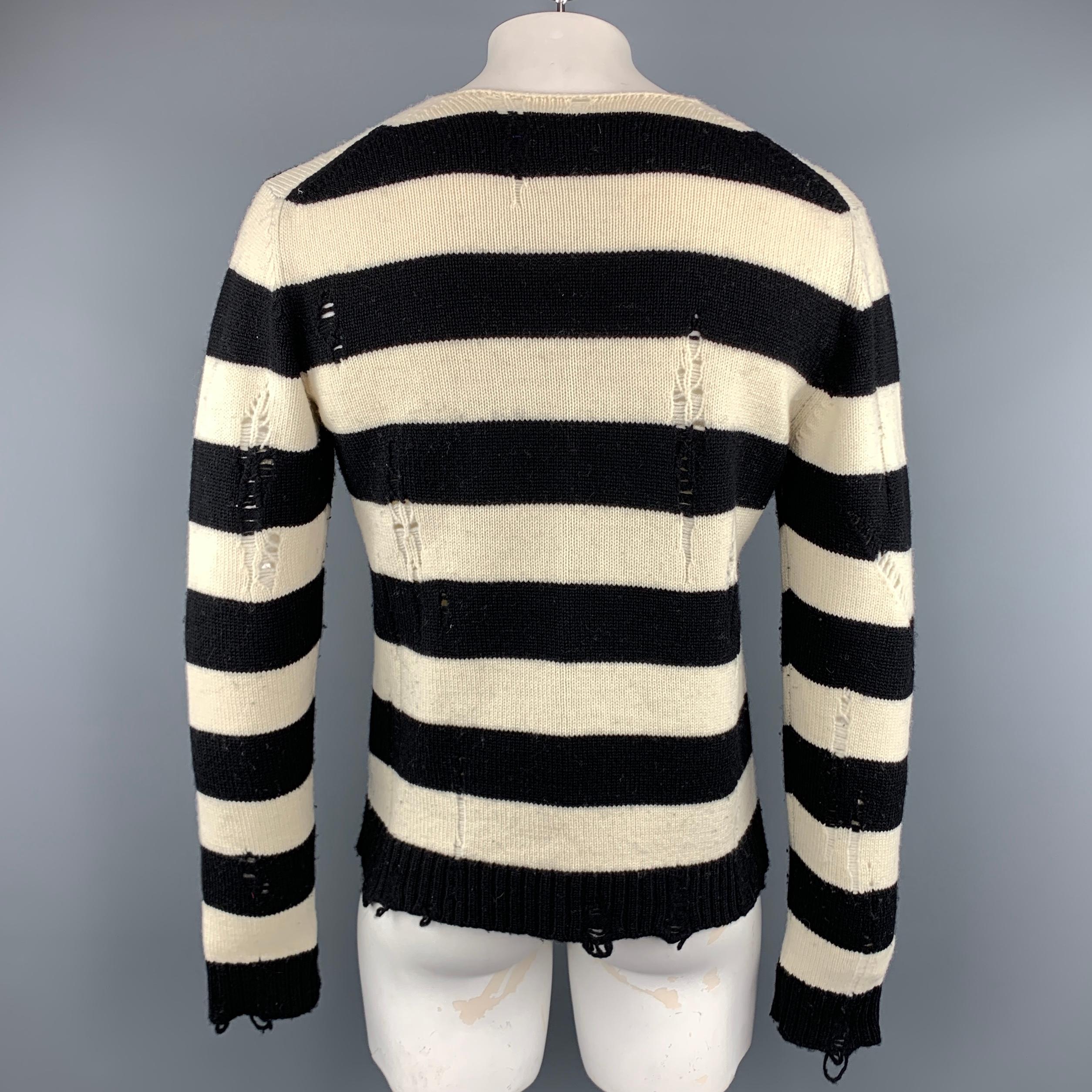 Men's JUNYA WATANABE Size L Black & White Stripe Wool Round Neck Sweater