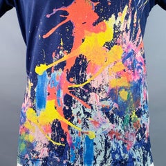 JUNYA WATANABE Size L Blue Multi Color Paint Splatter Cotton Crew Neck T-shirt