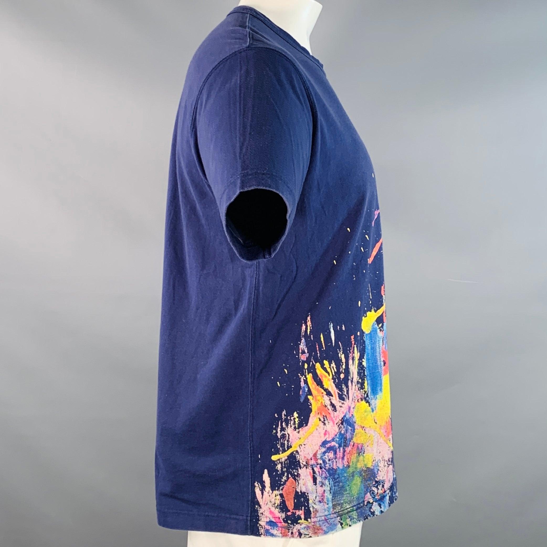 JUNYA WATANABE Camiseta cuello redondo de algodón salpicadura de pintura multicolor azul talla L Azul en venta