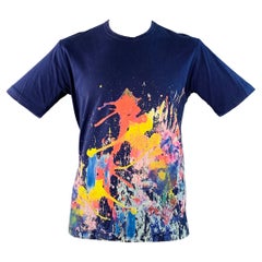 Junya Watanabe taglia L Maglietta a girocollo in cotone blu multi colore Paint Splatter