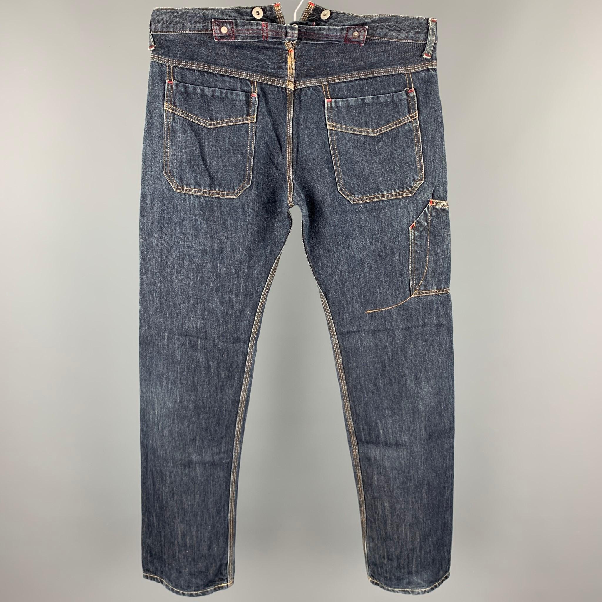 Gray JUNYA WATANABE Size L Indigo Contrast Stitch Denim Button Fly Jeans