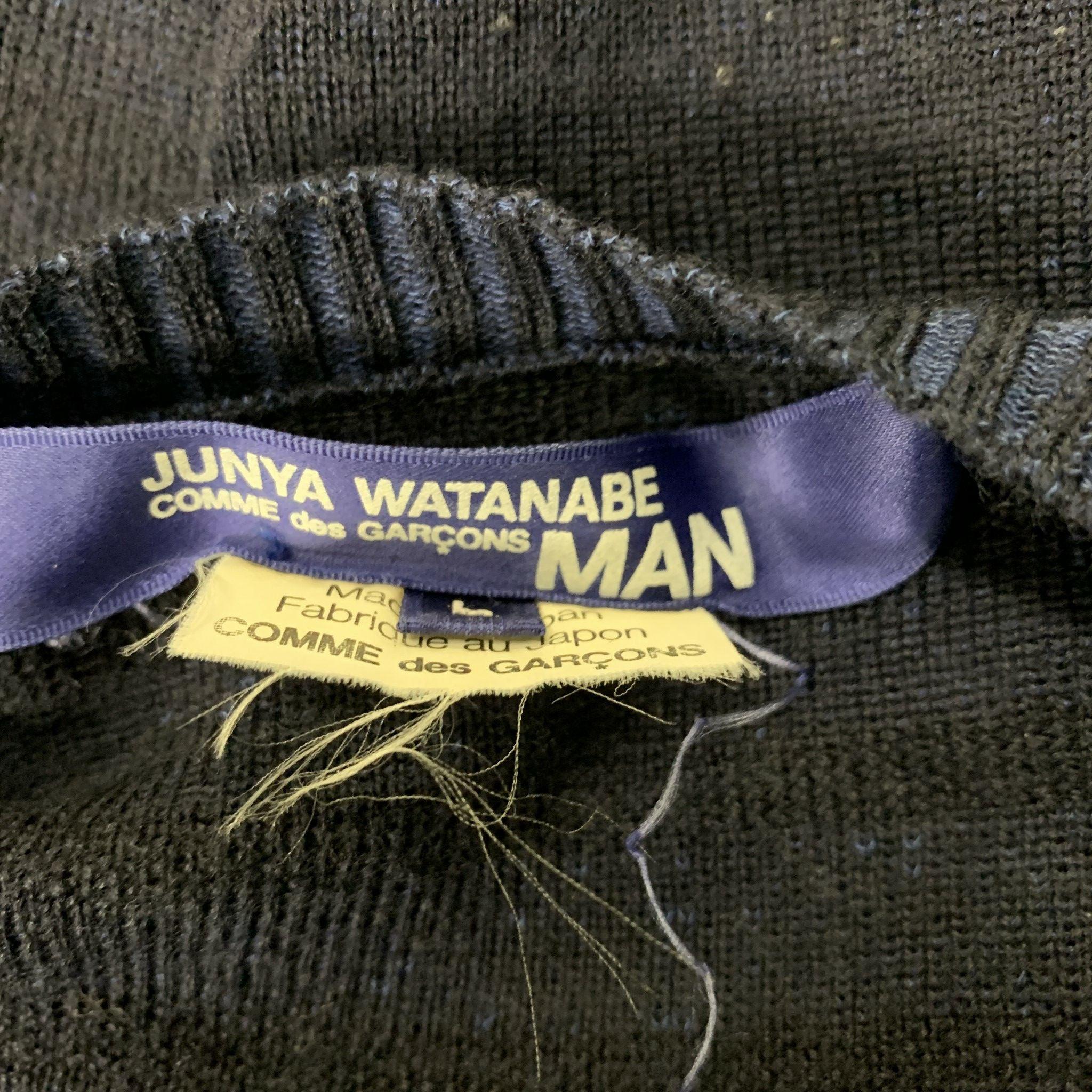 Men's JUNYA WATANABE Size L Navy Black Stripe Wool Blend V-Neck Pullover For Sale