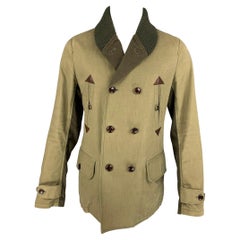 JUNYA WATANABE Size L Olive Mixed Materials Cotton / Hemp Double Breasted Coat