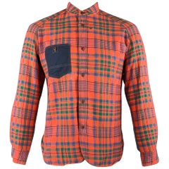 JUNYA WATANABE Size L Orange Plaid Cotton Patch Pocket Long Sleeve Shirt