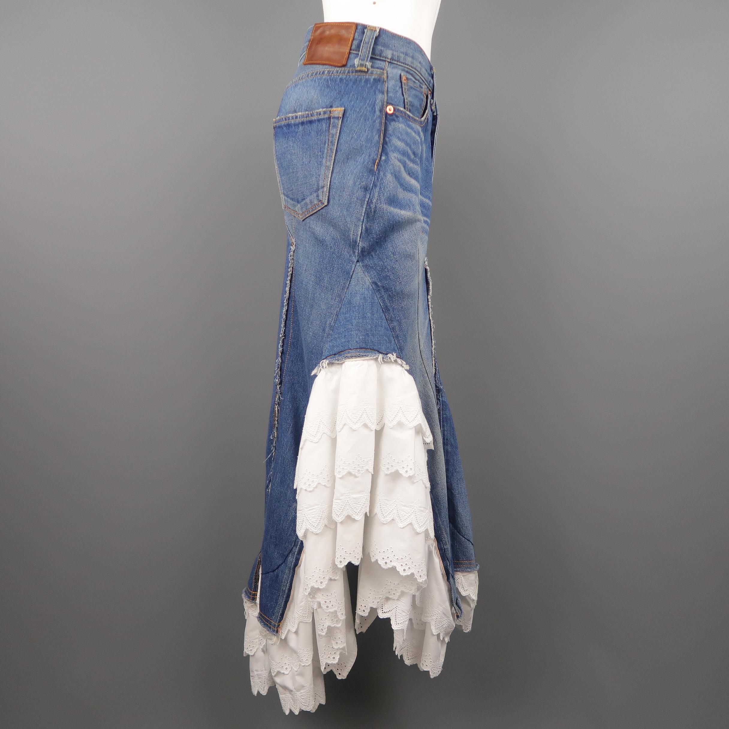 JUNYA WATANABE Size L Washed Denim SS2009 White Ruffle Mermaid Skirt In Excellent Condition In San Francisco, CA