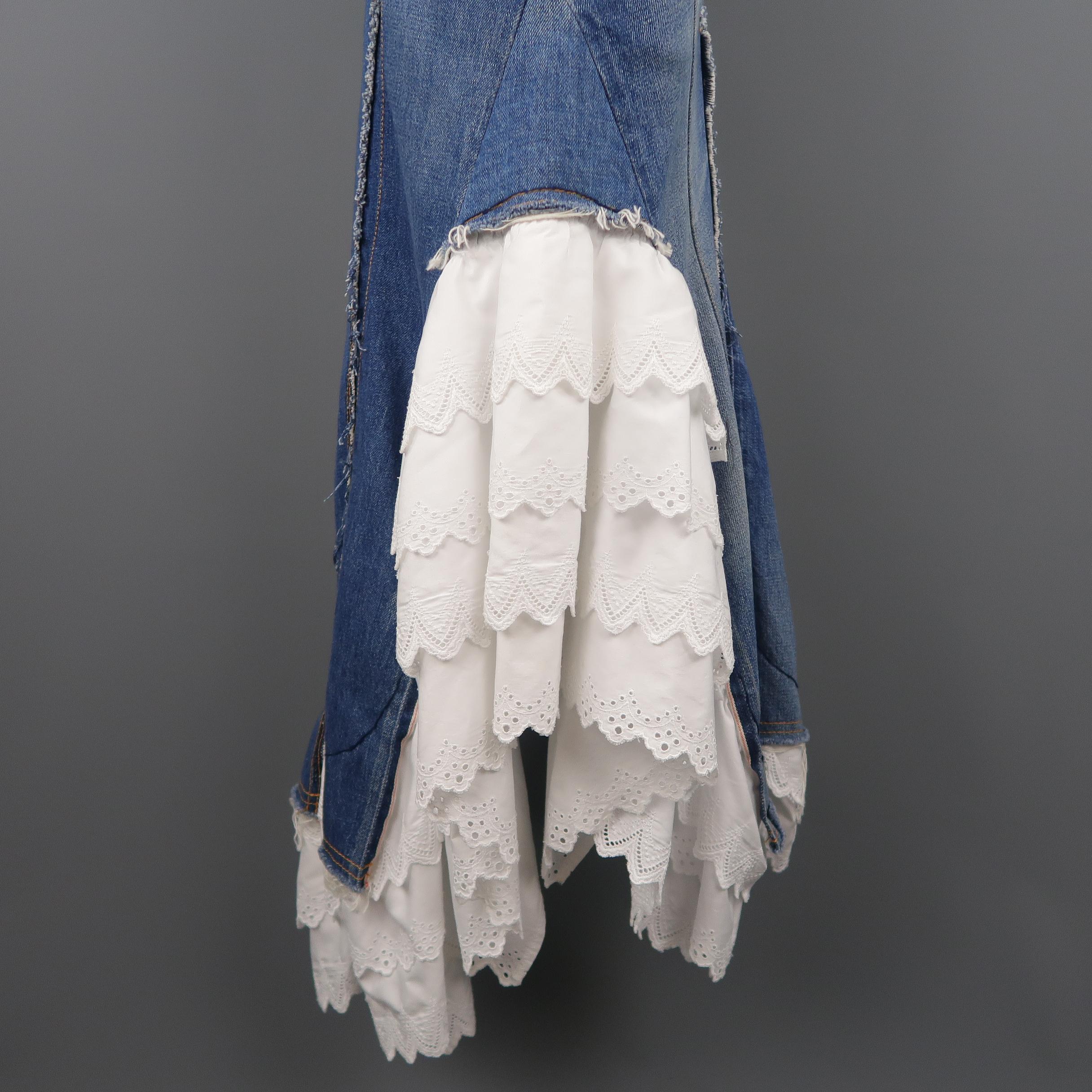 Women's JUNYA WATANABE Size L Washed Denim SS2009 White Ruffle Mermaid Skirt