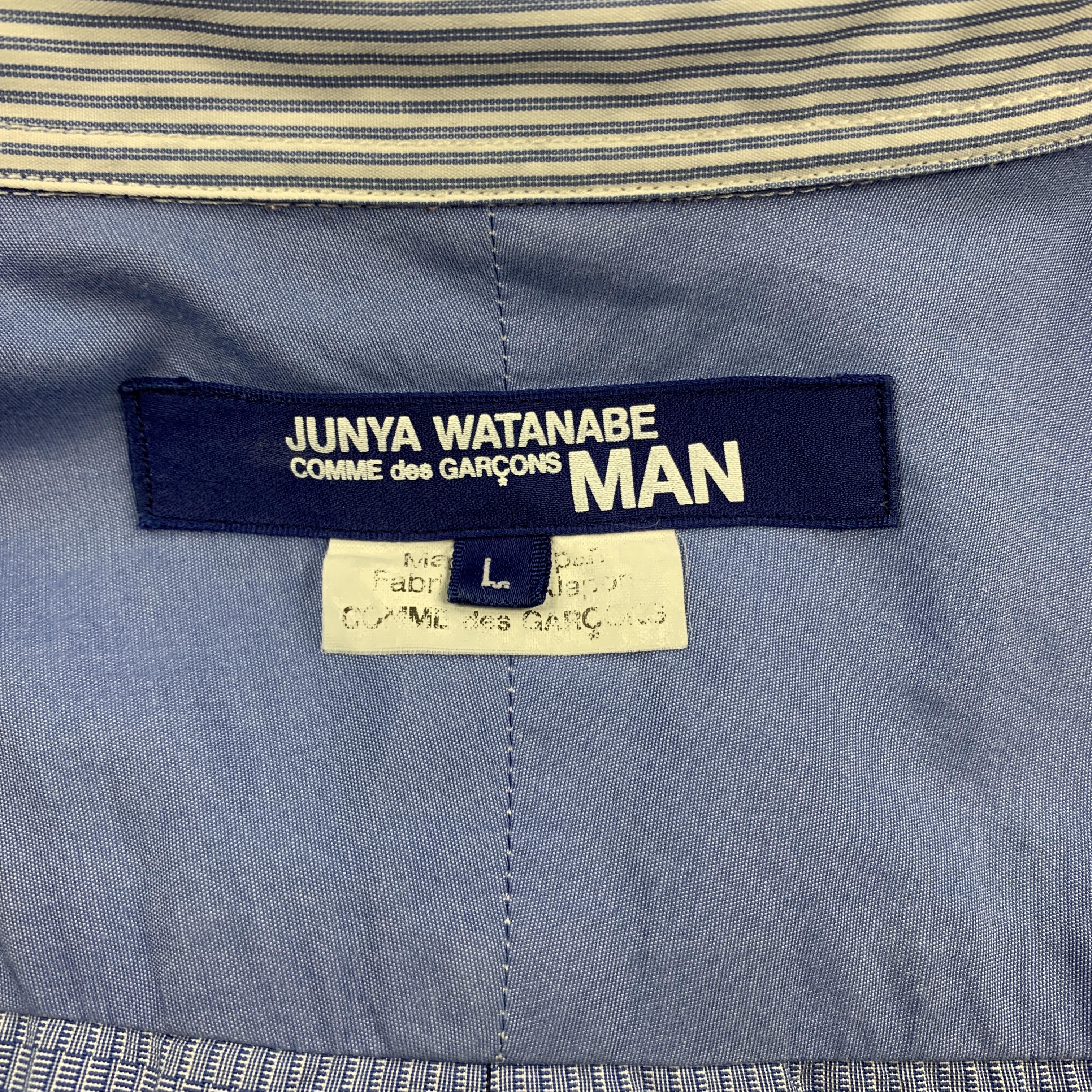 Gray JUNYA WATANABE Size L White & Blue Cotton Button Up Long Sleeve Shirt