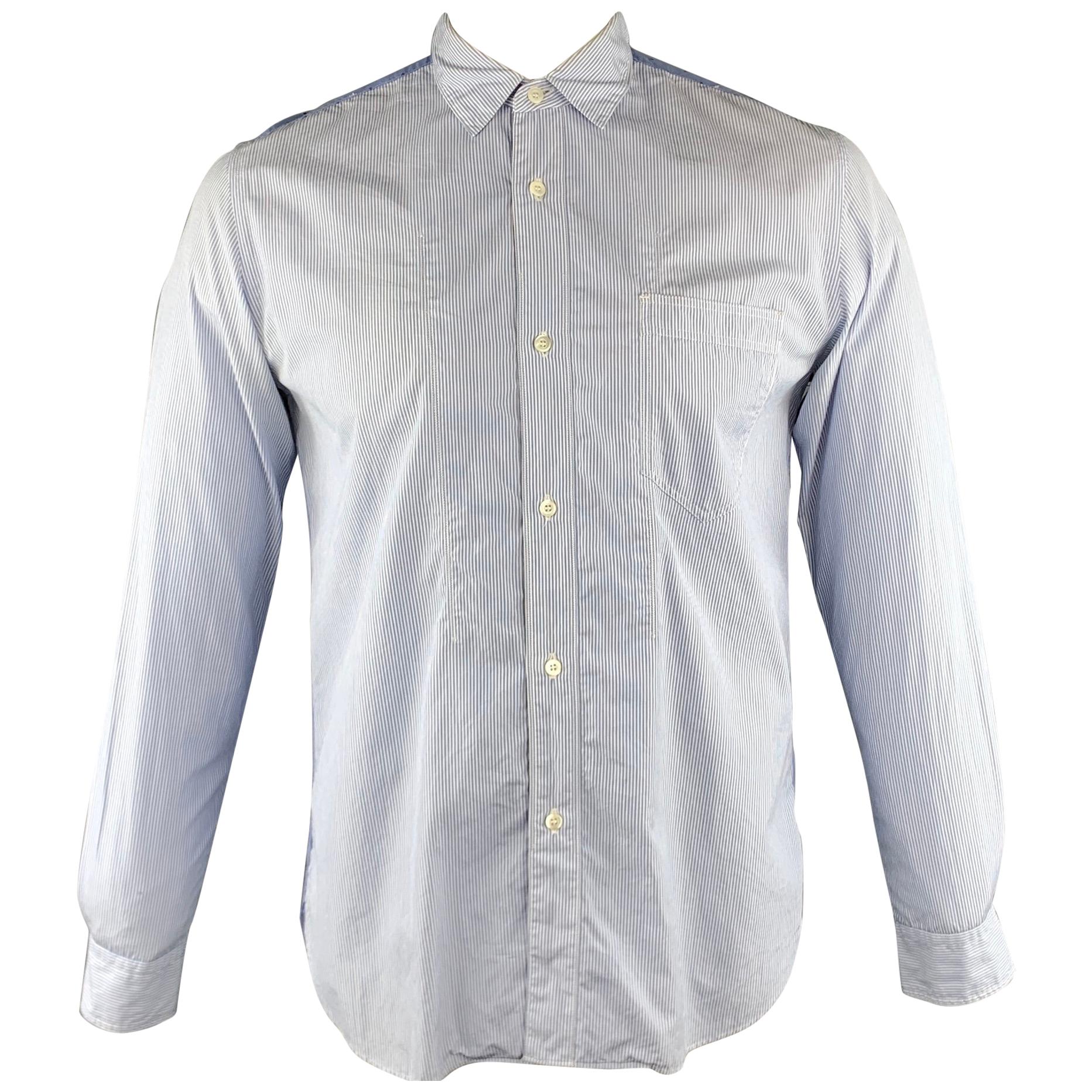 JUNYA WATANABE Size L White & Blue Cotton Button Up Long Sleeve Shirt