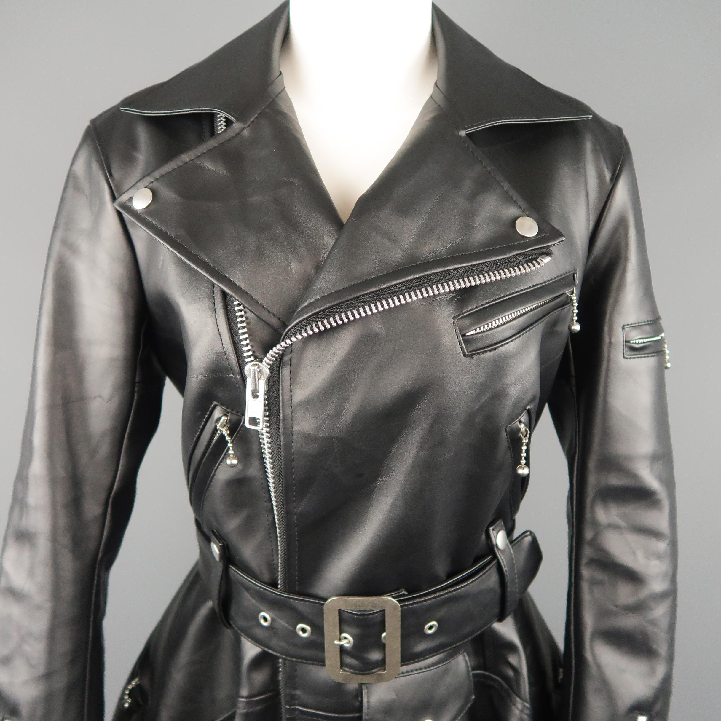 JUNYA WATANABE Size M Black Faux Leather Biker Moto Jacket A line Skirt ...
