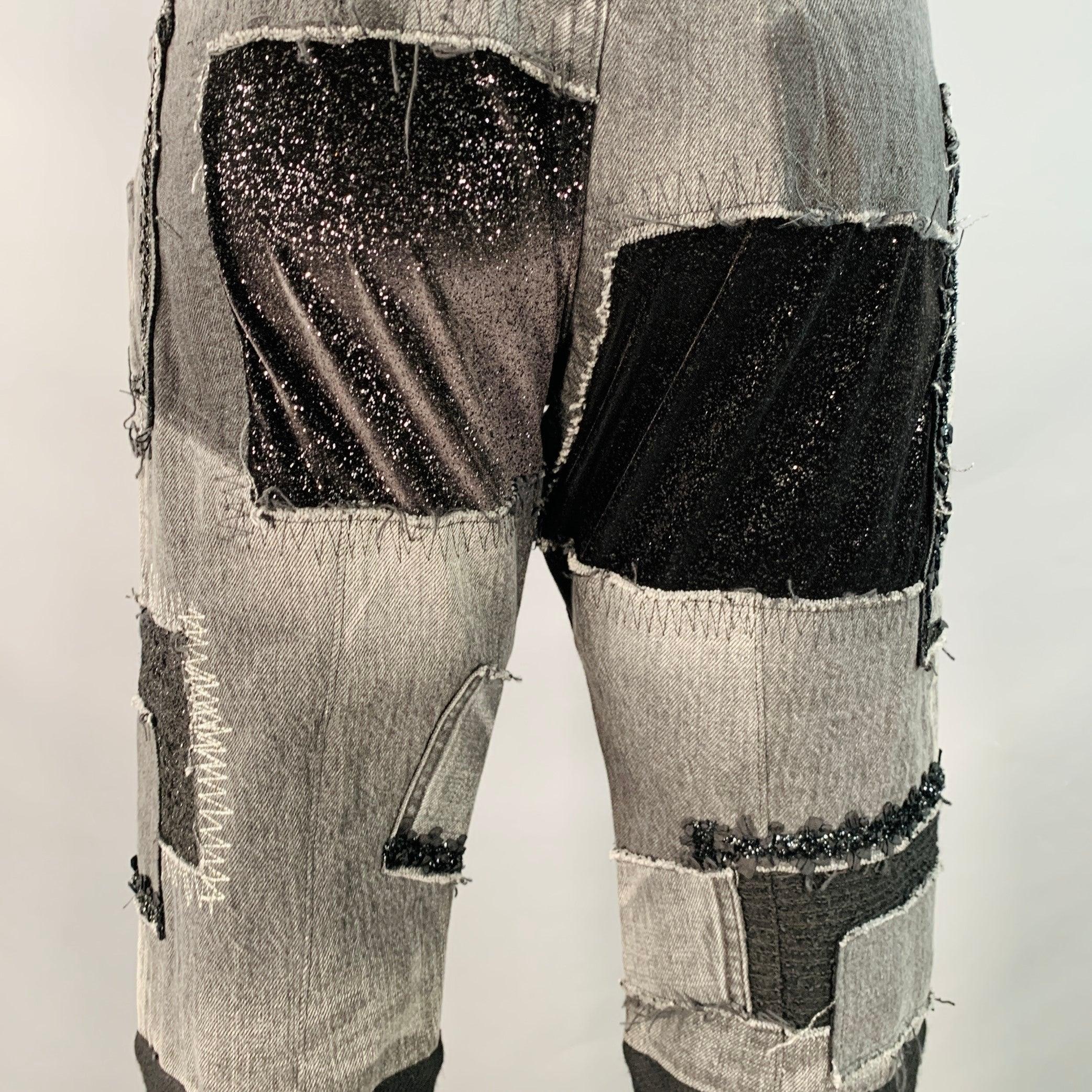 JUNYA WATANABE Talla M Negros Grises Vaqueros Patchwork Distressed en venta 1