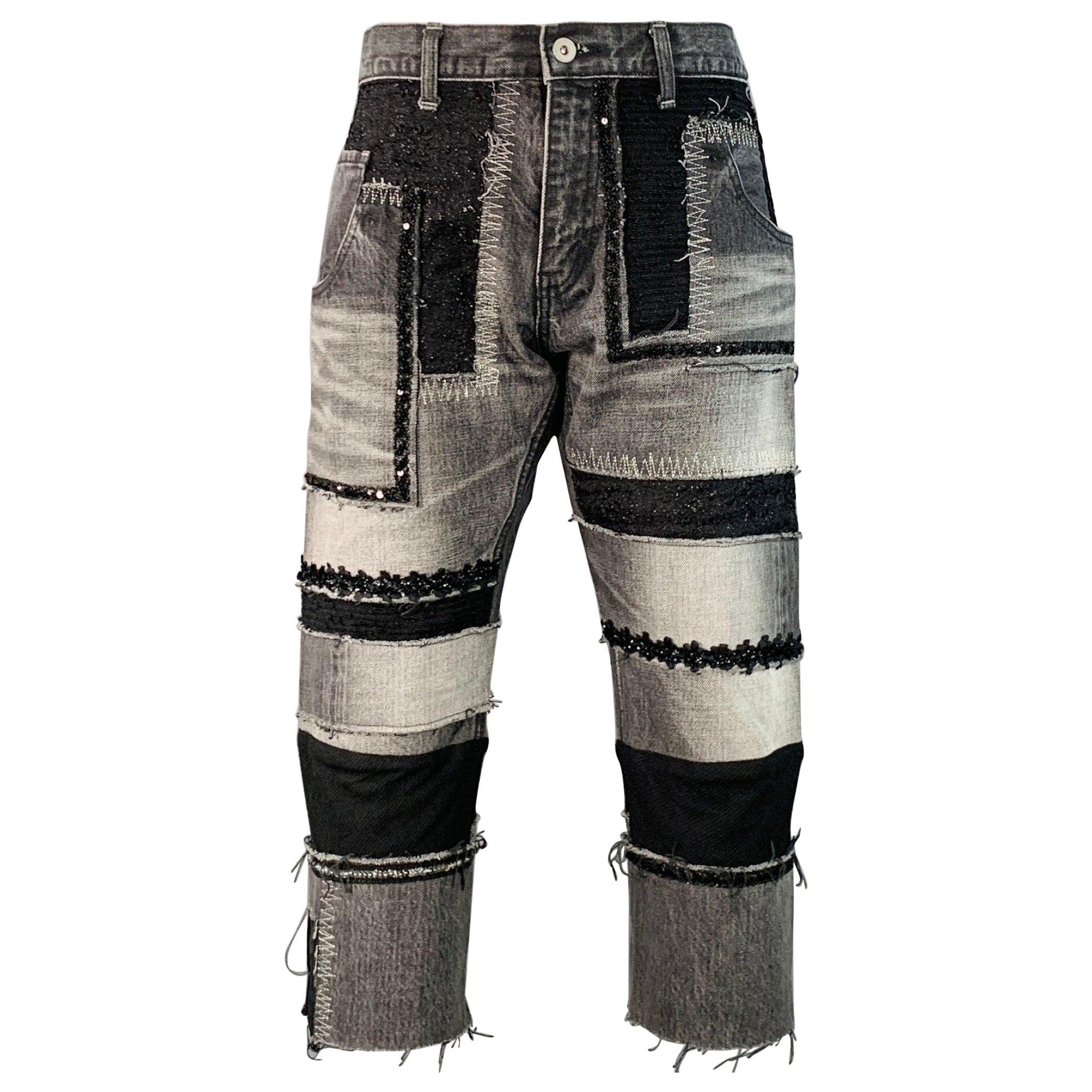 JUNYA WATANABE Talla M Negros Grises Vaqueros Patchwork Distressed en venta