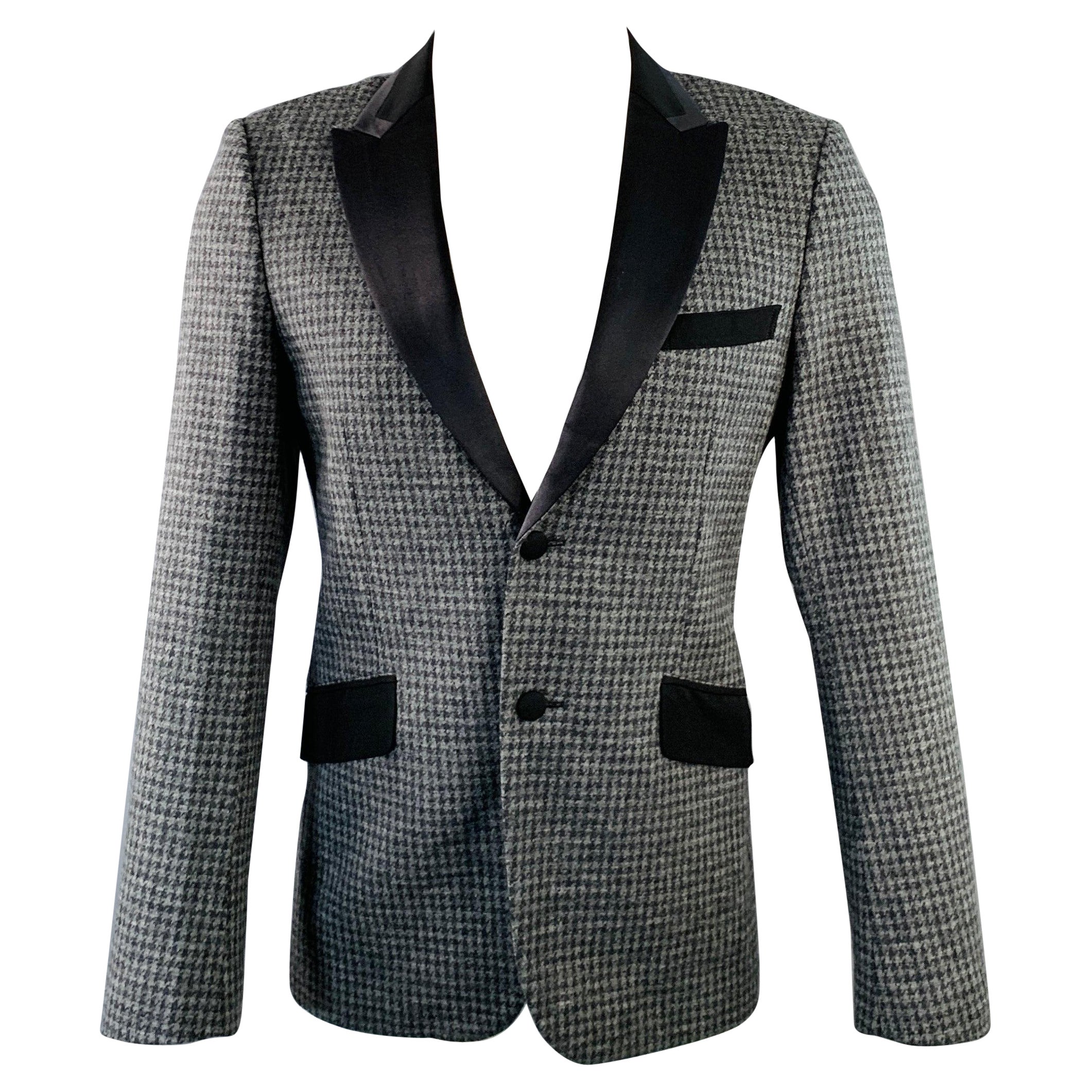 JUNYA WATANABE Size M Grey Black Houndstooth Wool Blend Slim Fit Sport Coat