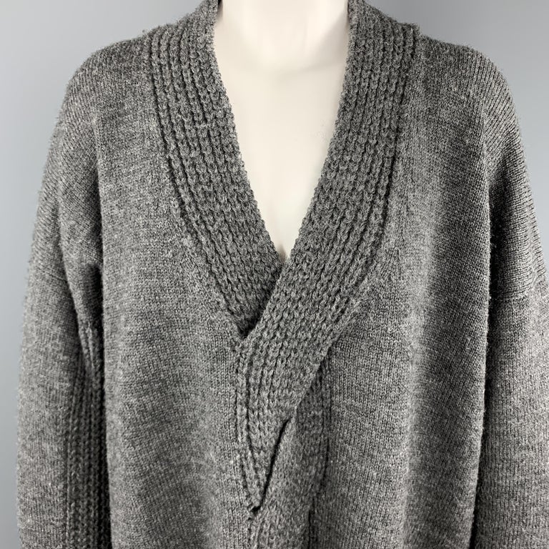 JUNYA WATANABE Size M Grey Wool Oversized Woven Cable Knit Sweater For ...