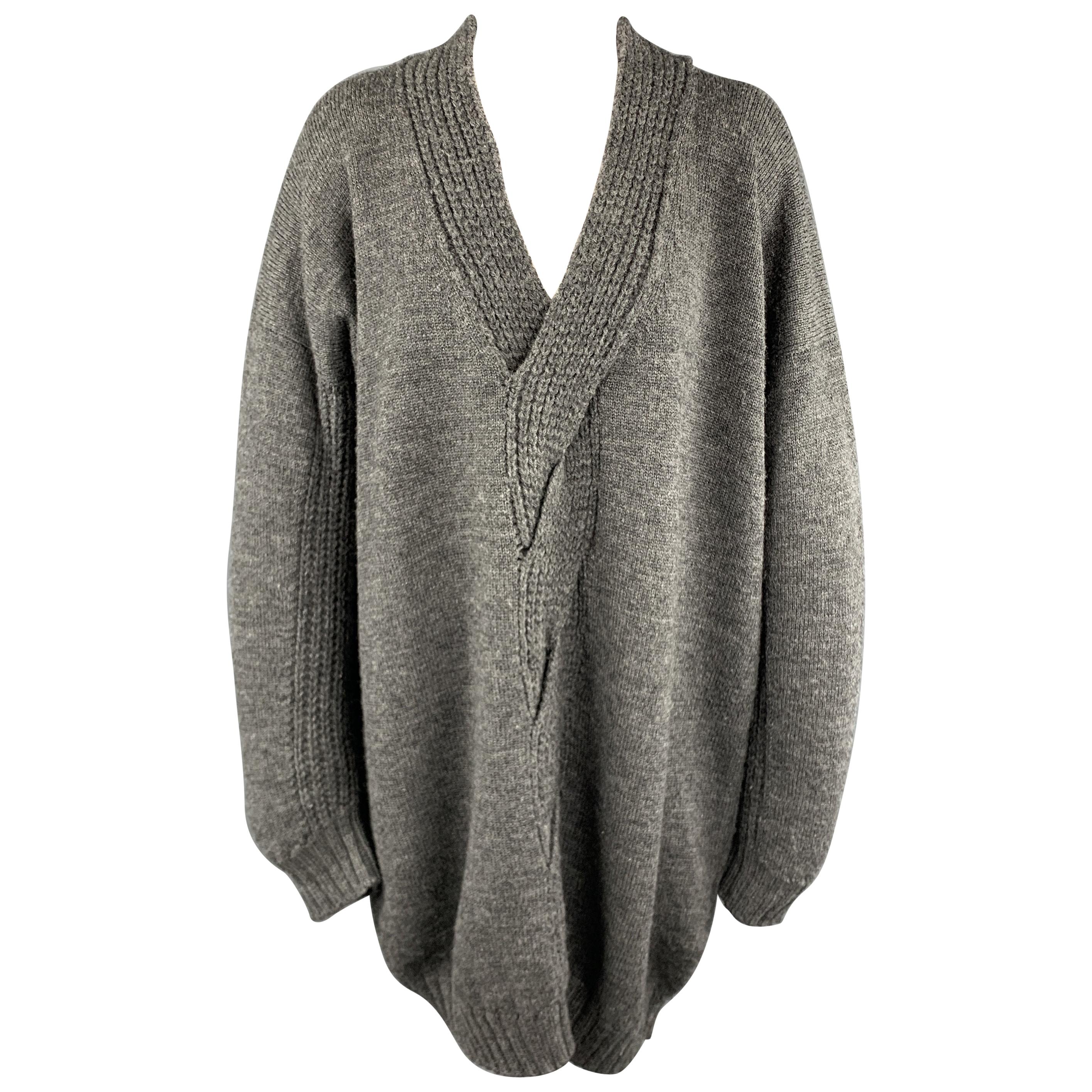 JUNYA WATANABE Size M Grey Wool Oversized Woven Cable Knit Sweater