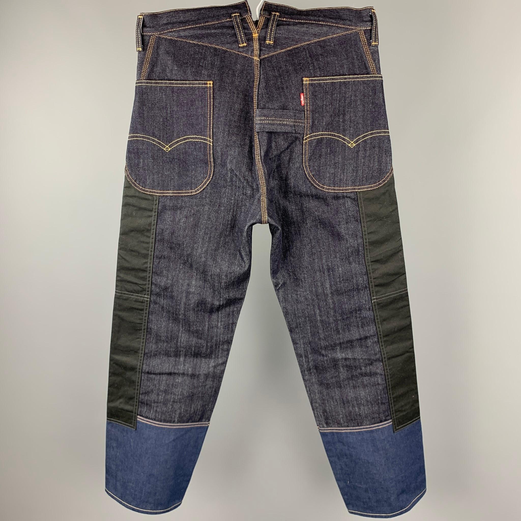 Black JUNYA WATANABE Size M Indigo Mixed Materials Contrast Stitch Denim Zip Fly Jeans