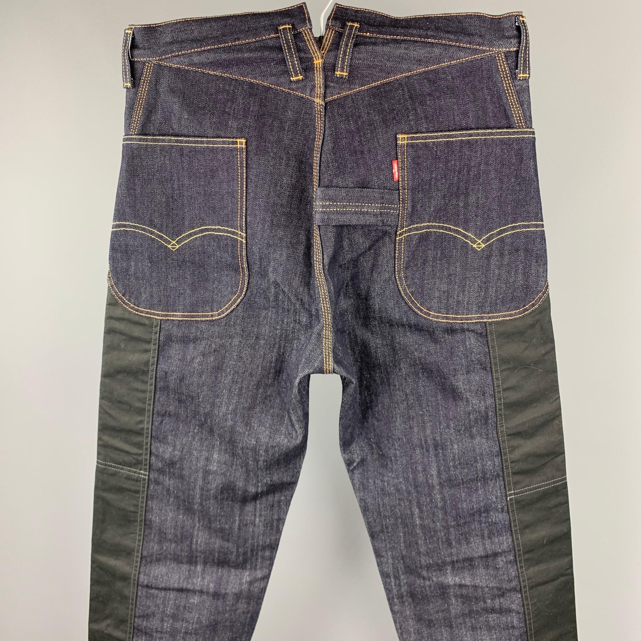 JUNYA WATANABE Size M Indigo Mixed Materials Contrast Stitch Denim Zip Fly Jeans In Excellent Condition In San Francisco, CA