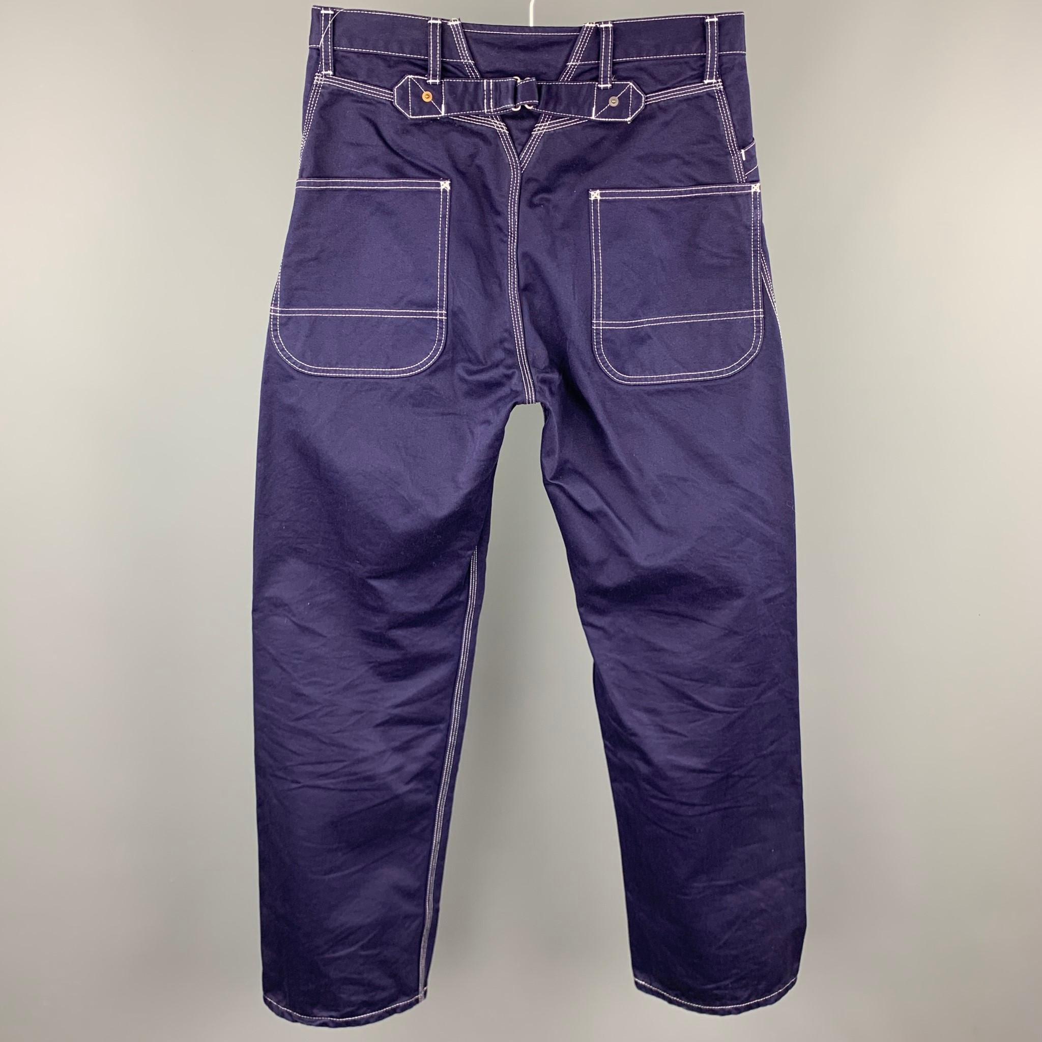 Purple JUNYA WATANABE Size M Navy Contrast Stitch Cotton Straight Casual Pants
