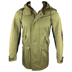 JUNYA WATANABE Size M Olive Cotton Leather Trim Parka Jacket