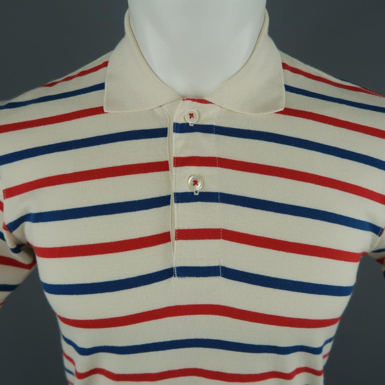 JUNYA WATANABE Size M Red White Blue Striped Cotton POLO at 1stDibs