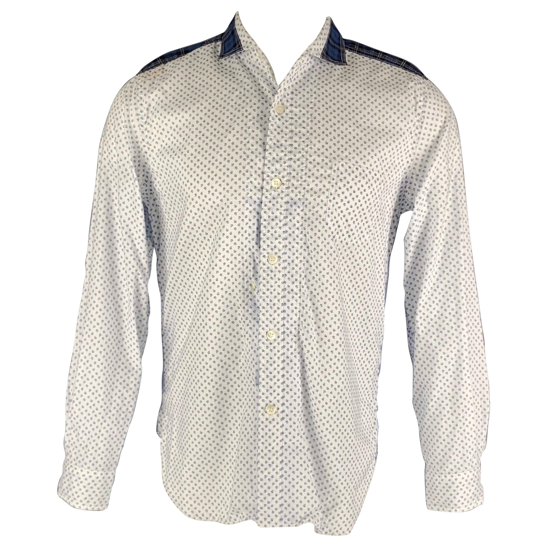 JUNYA WATANABE Taille M - Chemise à manches longues en coton imprimé bleu blanc à col ouvert