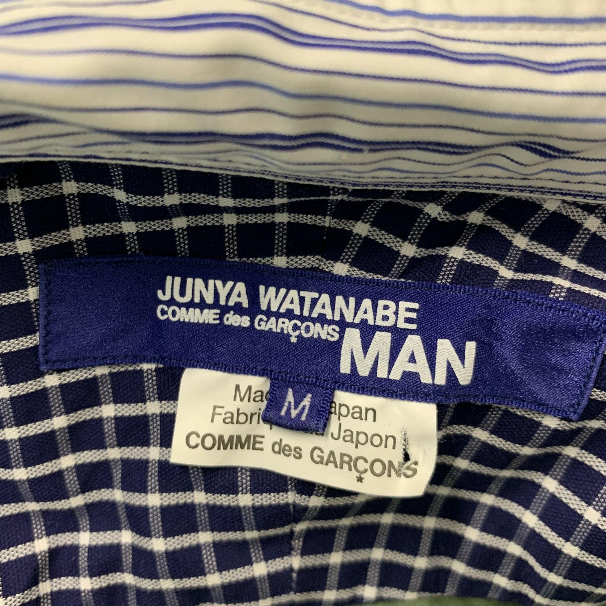 Men's JUNYA WATANABE Size M White Navy Stripe Cotton Club Collar Long Sleeve Shirt For Sale
