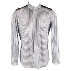 JUNYA WATANABE Size M White Navy Stripe Cotton Club Collar Long Sleeve Shirt